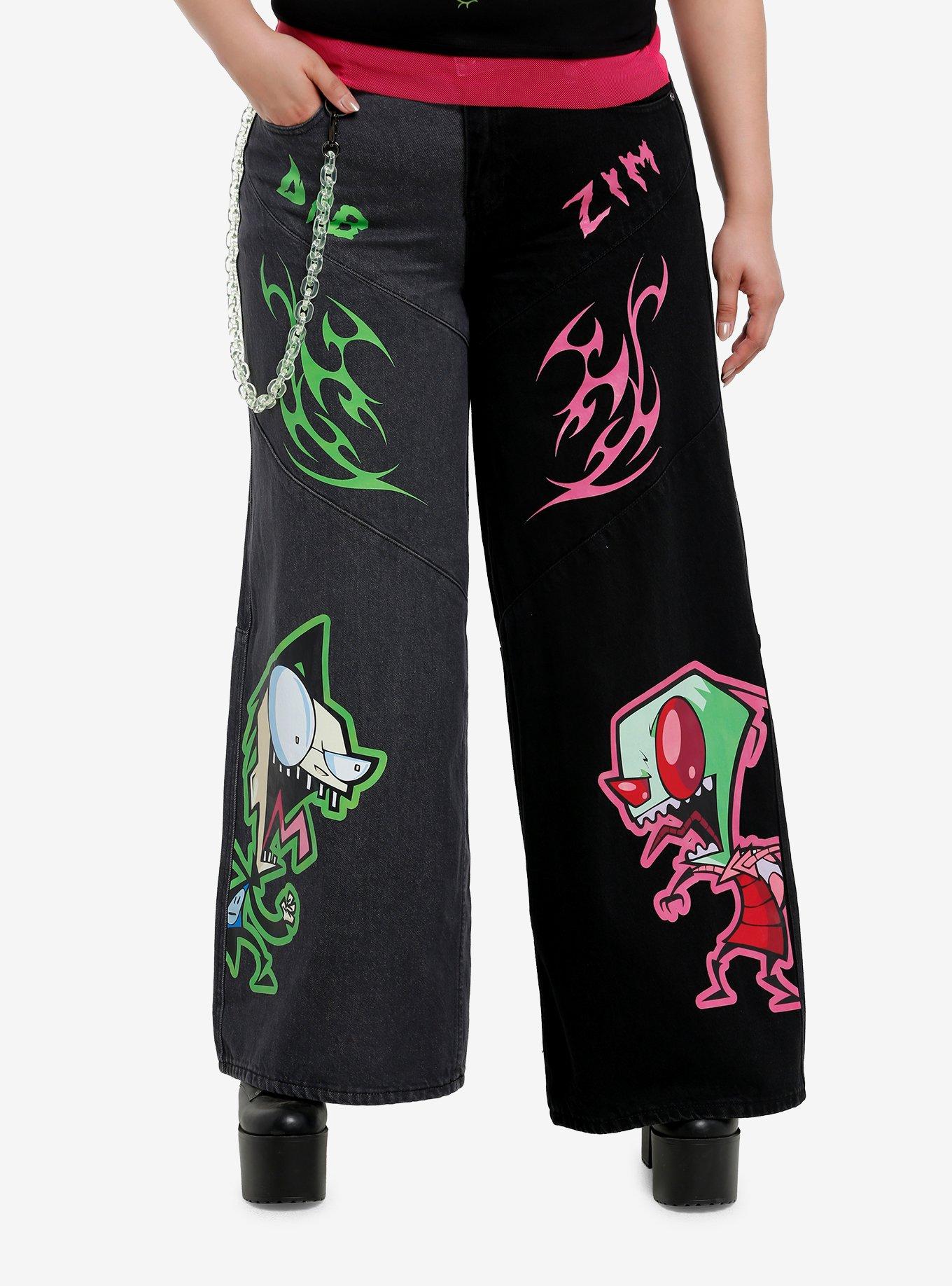 Invader Zim Dib & Zim Split Wide Leg Denim Pants Plus Size, , hi-res