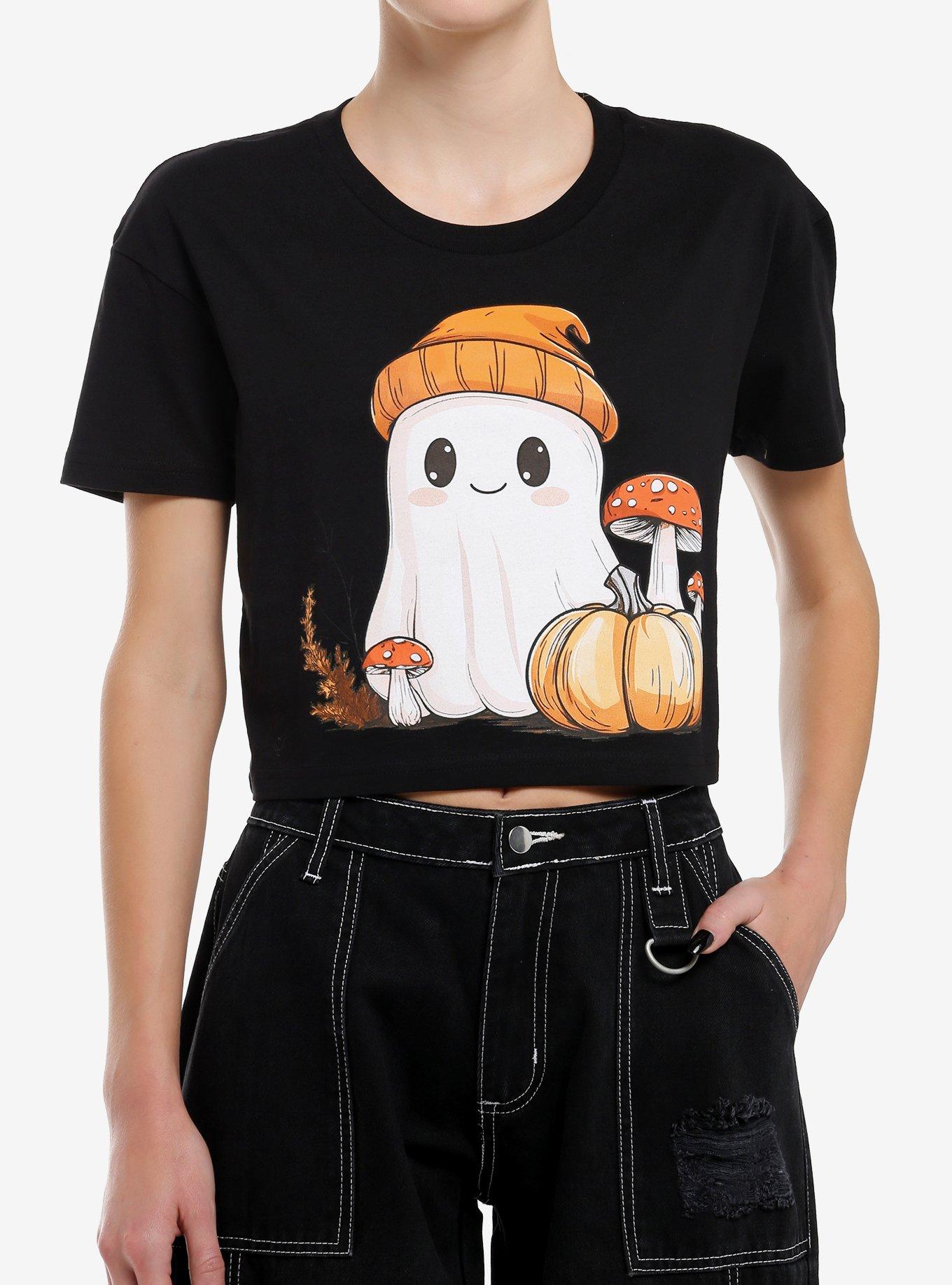 Ghost In Beanie Girls Crop T-Shirt, ORANGE, hi-res
