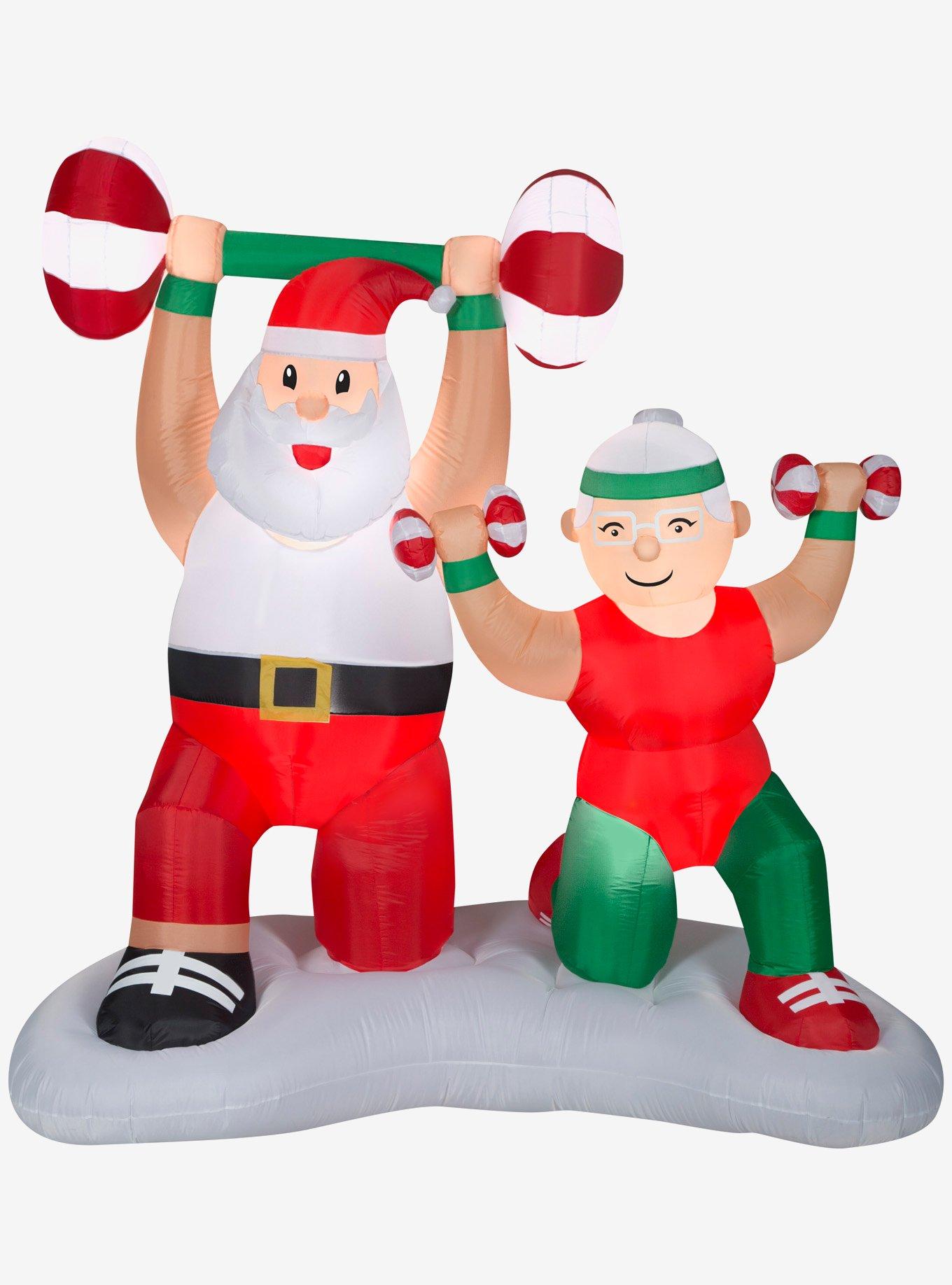 Santa and Mrs. Claus Workout Scene Airblown, , hi-res