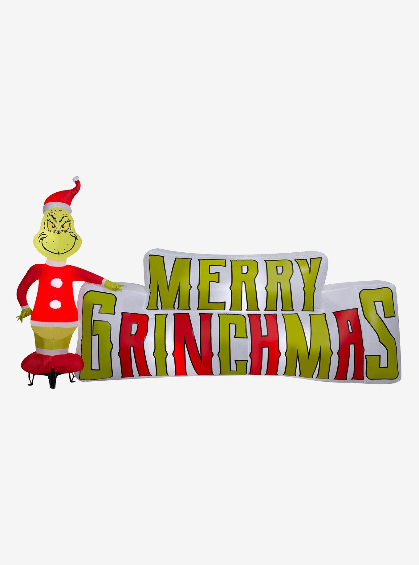 The Grinch with Merry Grinchmas Sign Airblown, , hi-res