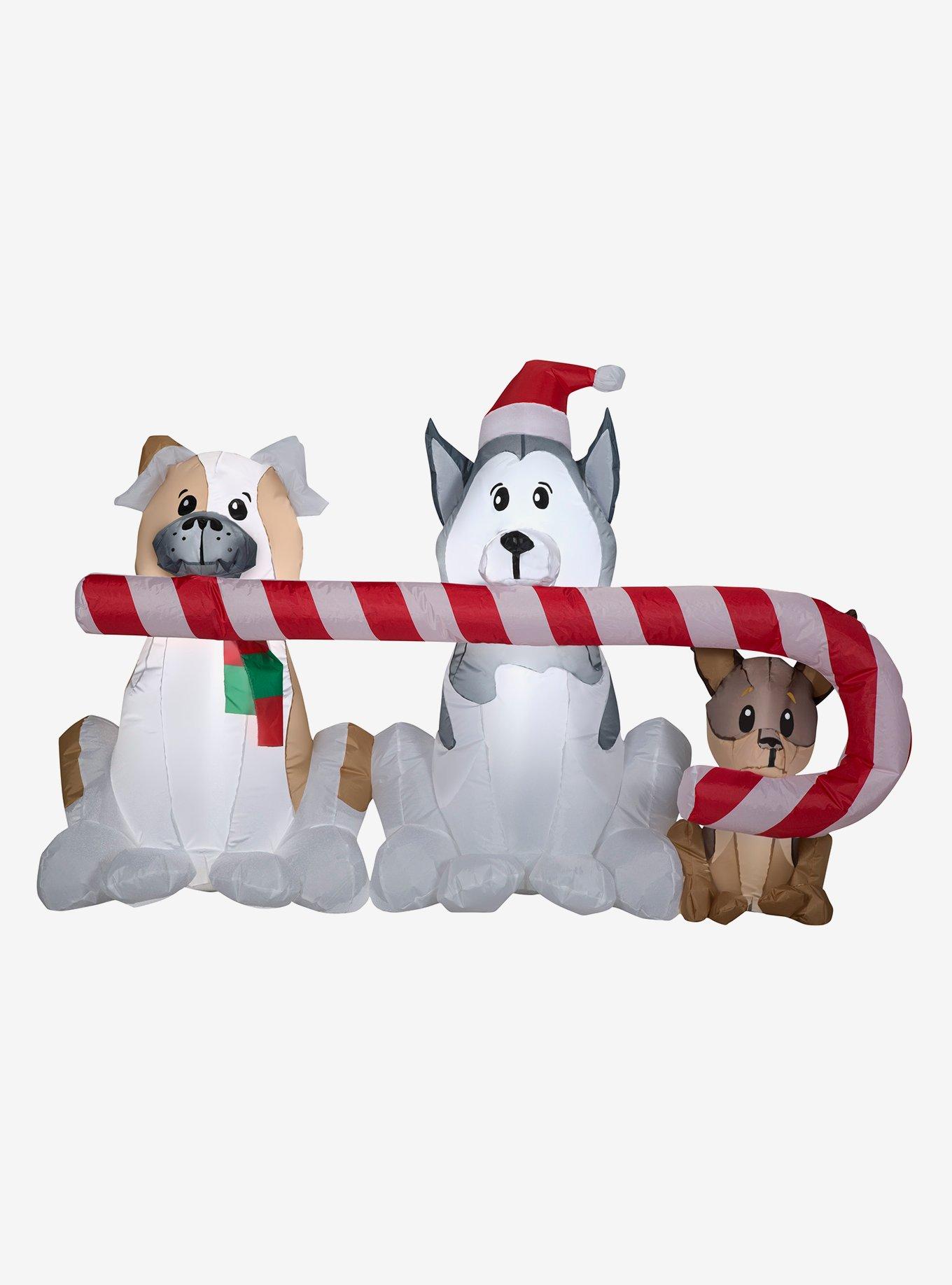 Puppies with Big Candy Cane Airblown, , hi-res