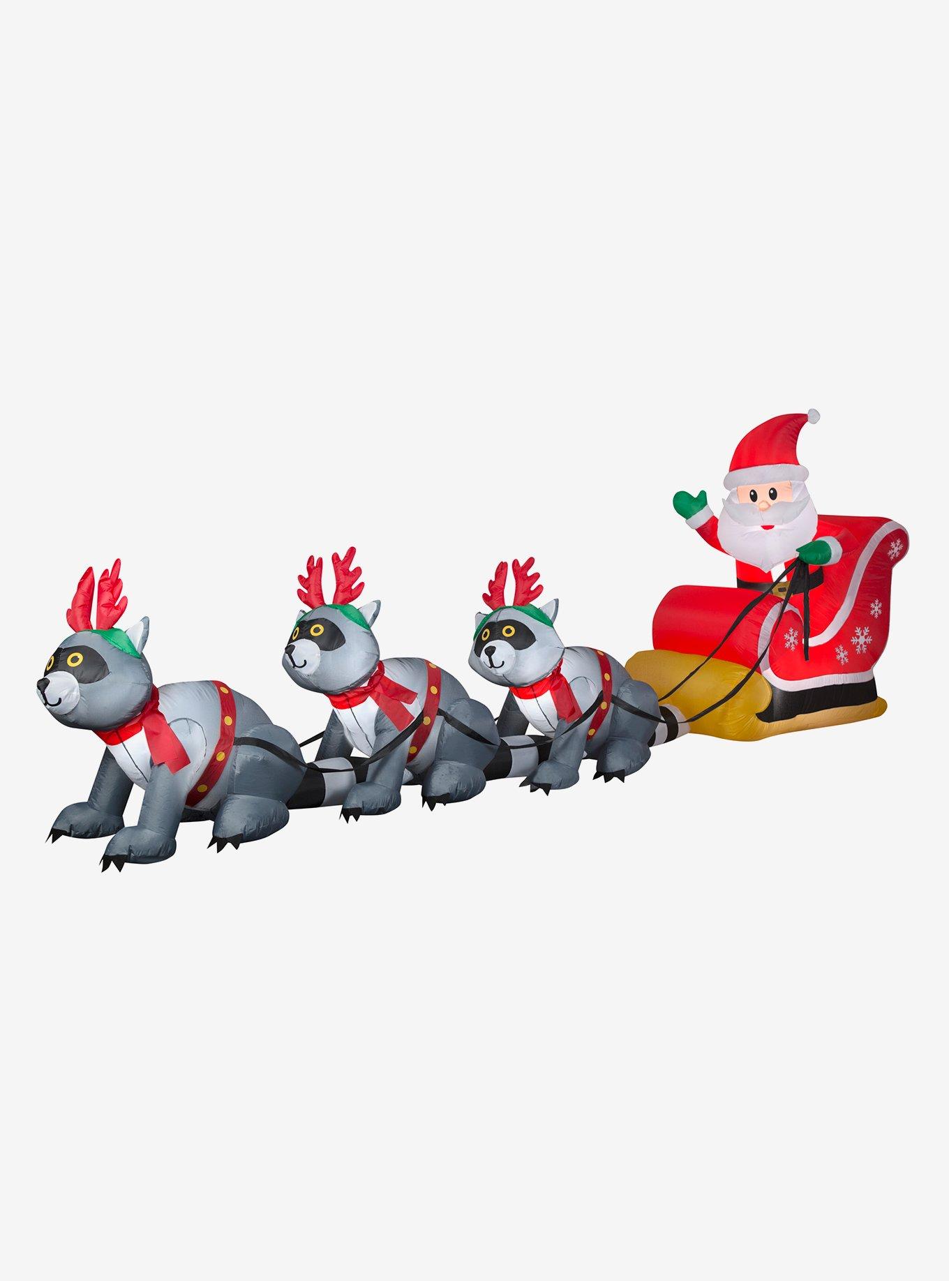 Santa's Sleigh with Raccoons Airblown, , hi-res