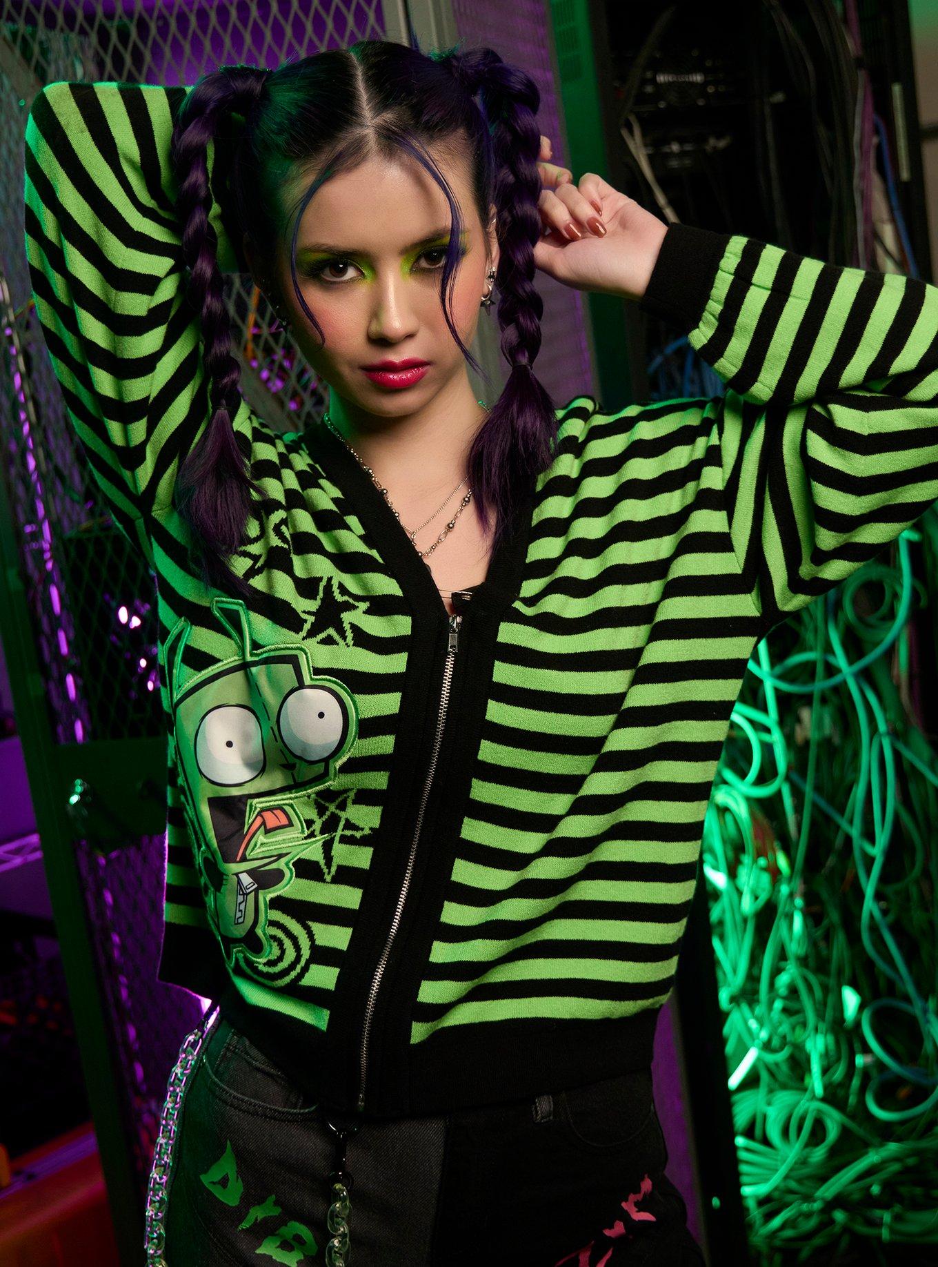 Invader Zim GIR Stripe Girls Zip-Up Cardigan, , hi-res