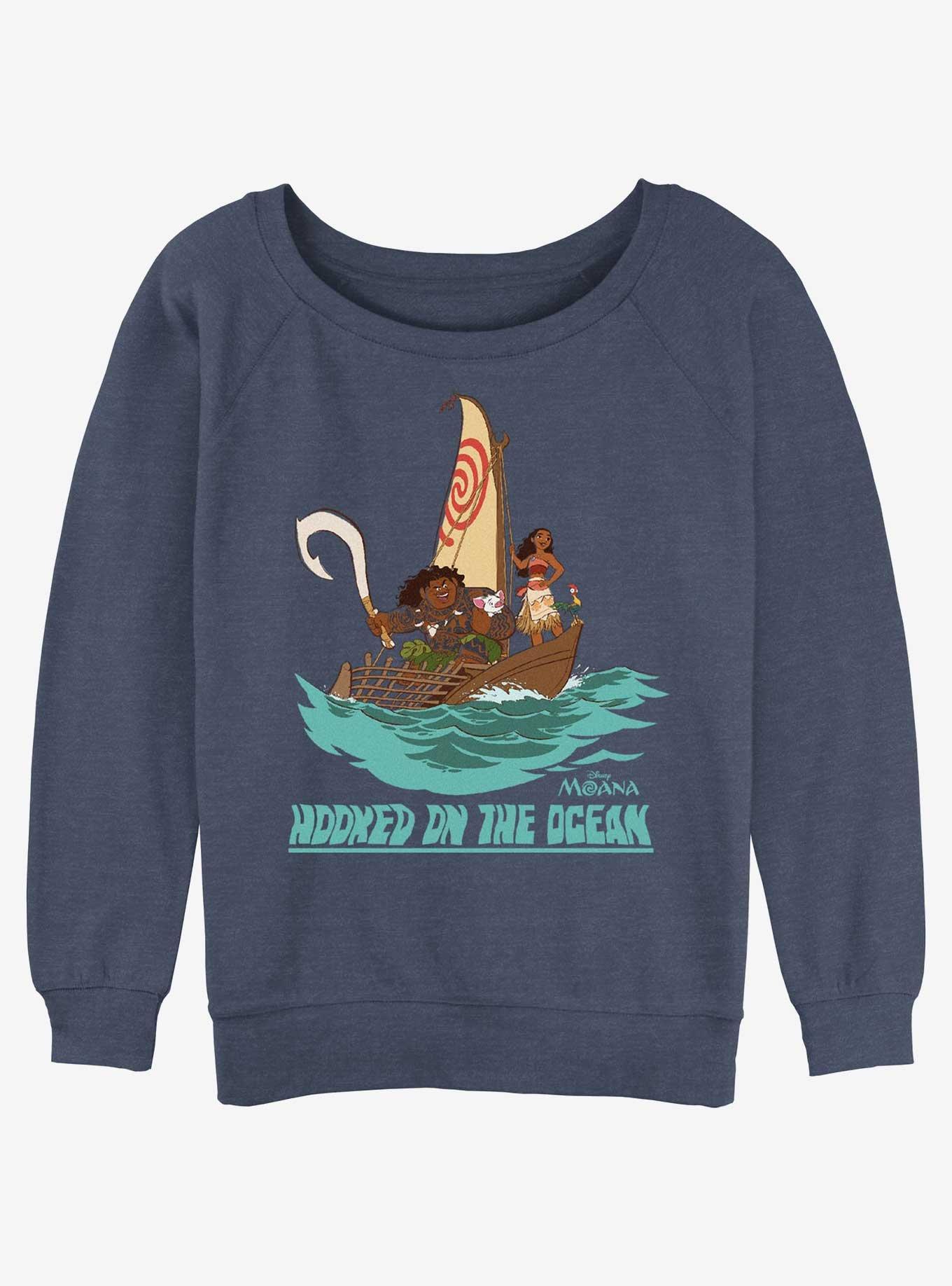 Disney Moana Hooked On The Ocean Girls Slouchy Sweatshirt, BLUEHTR, hi-res