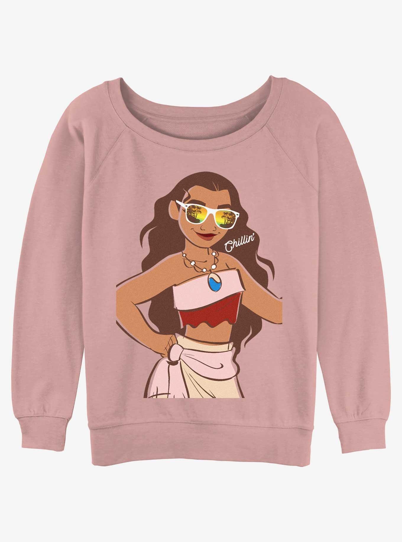Disney Moana Beach Chillin Girls Slouchy Sweatshirt, DESERTPNK, hi-res