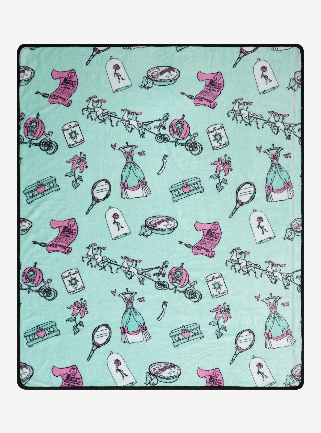 Disney Princess Icons Allover Print Teal Fleece Throw, , hi-res