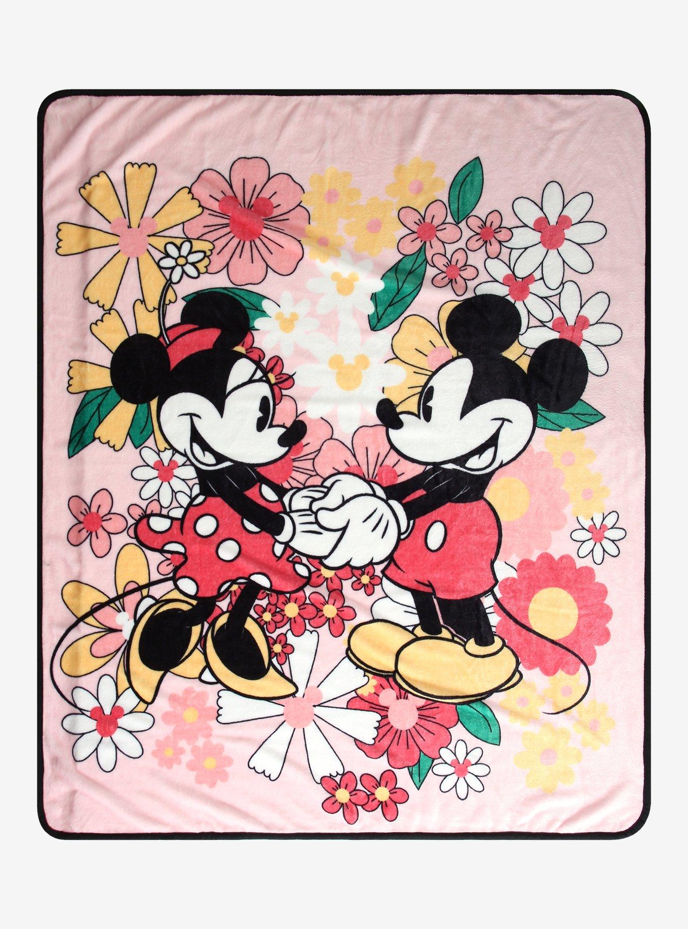 Disney Mickey & Minnie Mouse Floral Fleece Throw- BoxLunch Exclusive, , hi-res