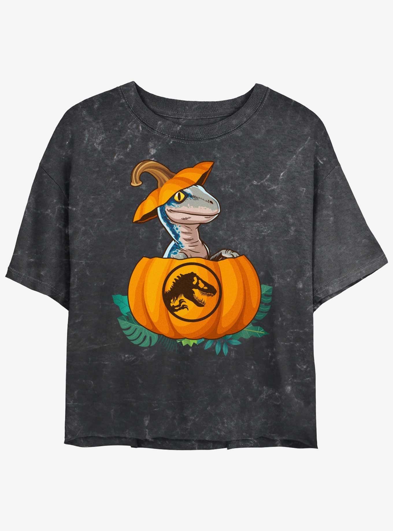 Jurassic Park Raptor Pumpkin Hatch Girls Mineral Wash Crop T-Shirt