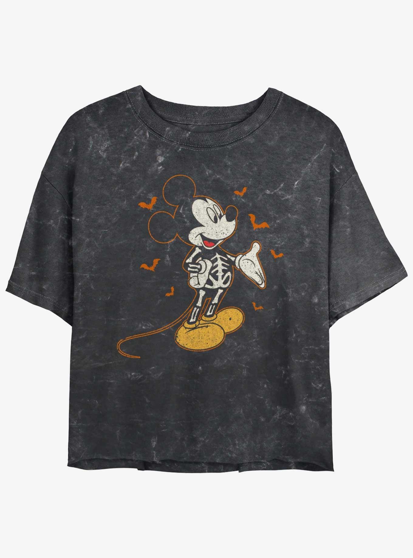 Disney Mickey Mouse Skeleton Bats Girls Mineral Wash Crop T-Shirt, , hi-res