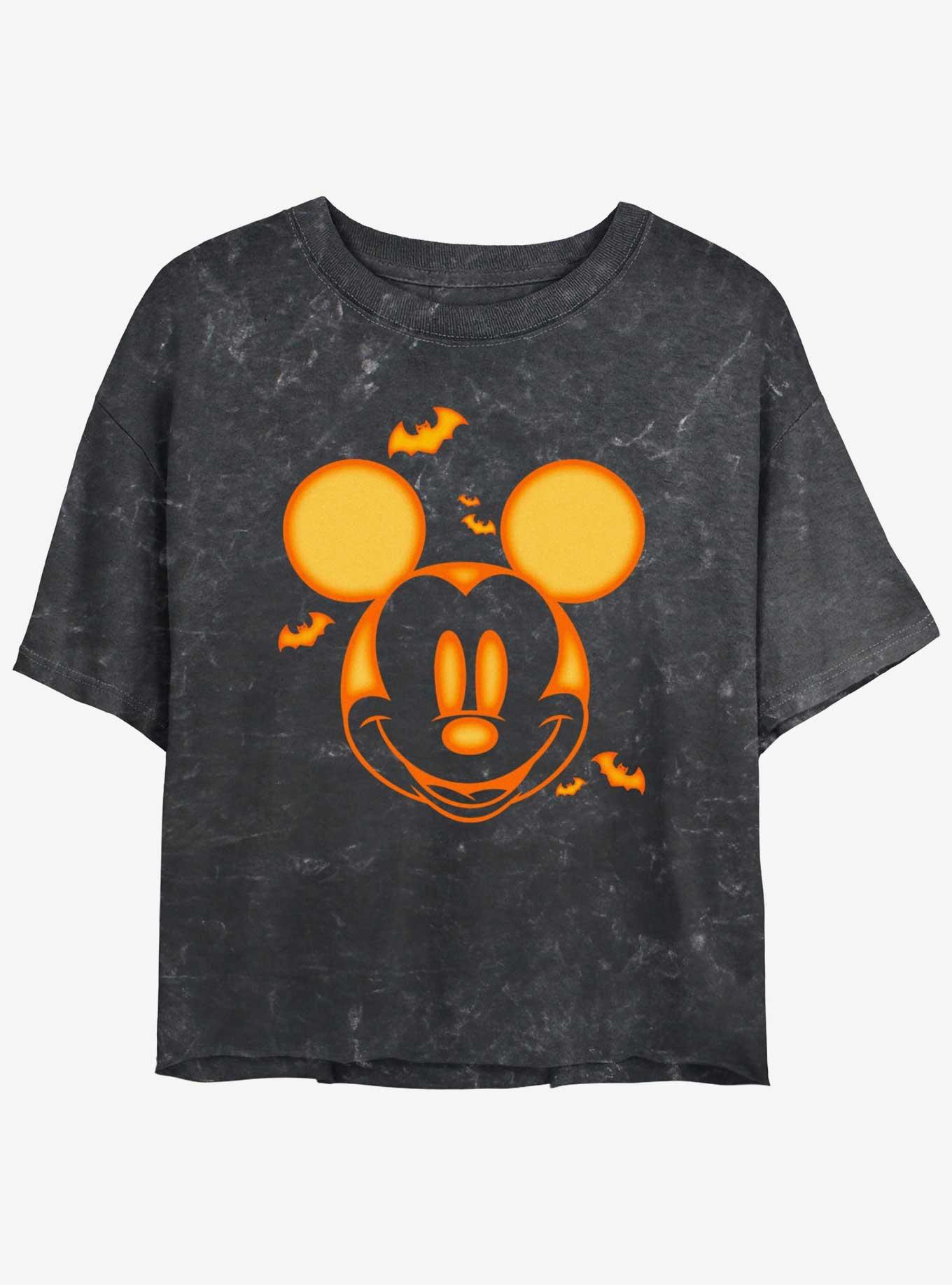 Disney Mickey Mouse Spooky Pumpkin Girls Mineral Wash Crop T-Shirt