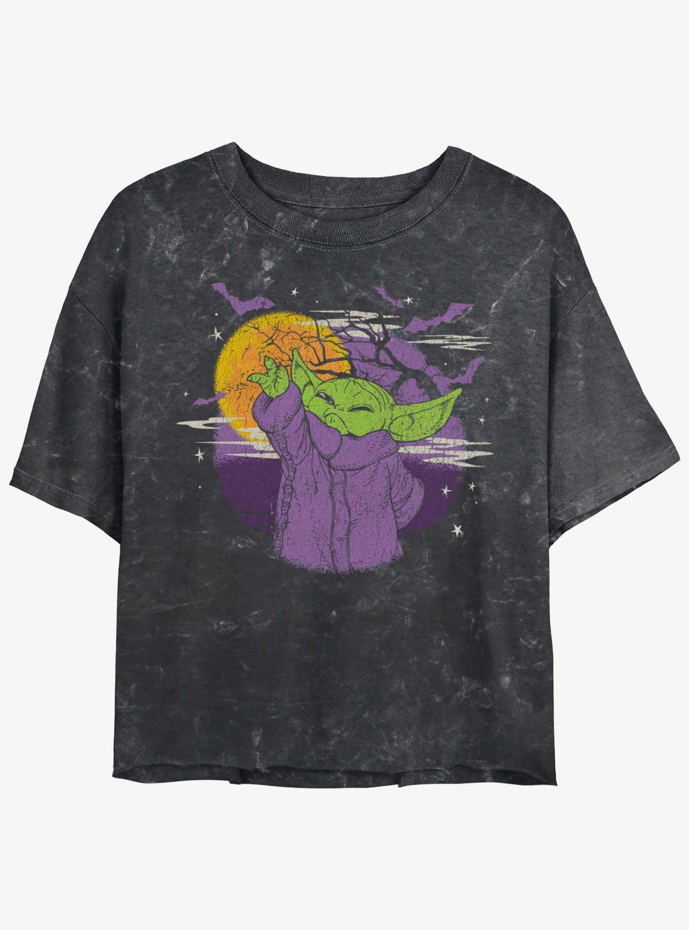 Star Wars The Mandalorian Bats Girls Mineral Wash Crop T-Shirt, BLACK, hi-res