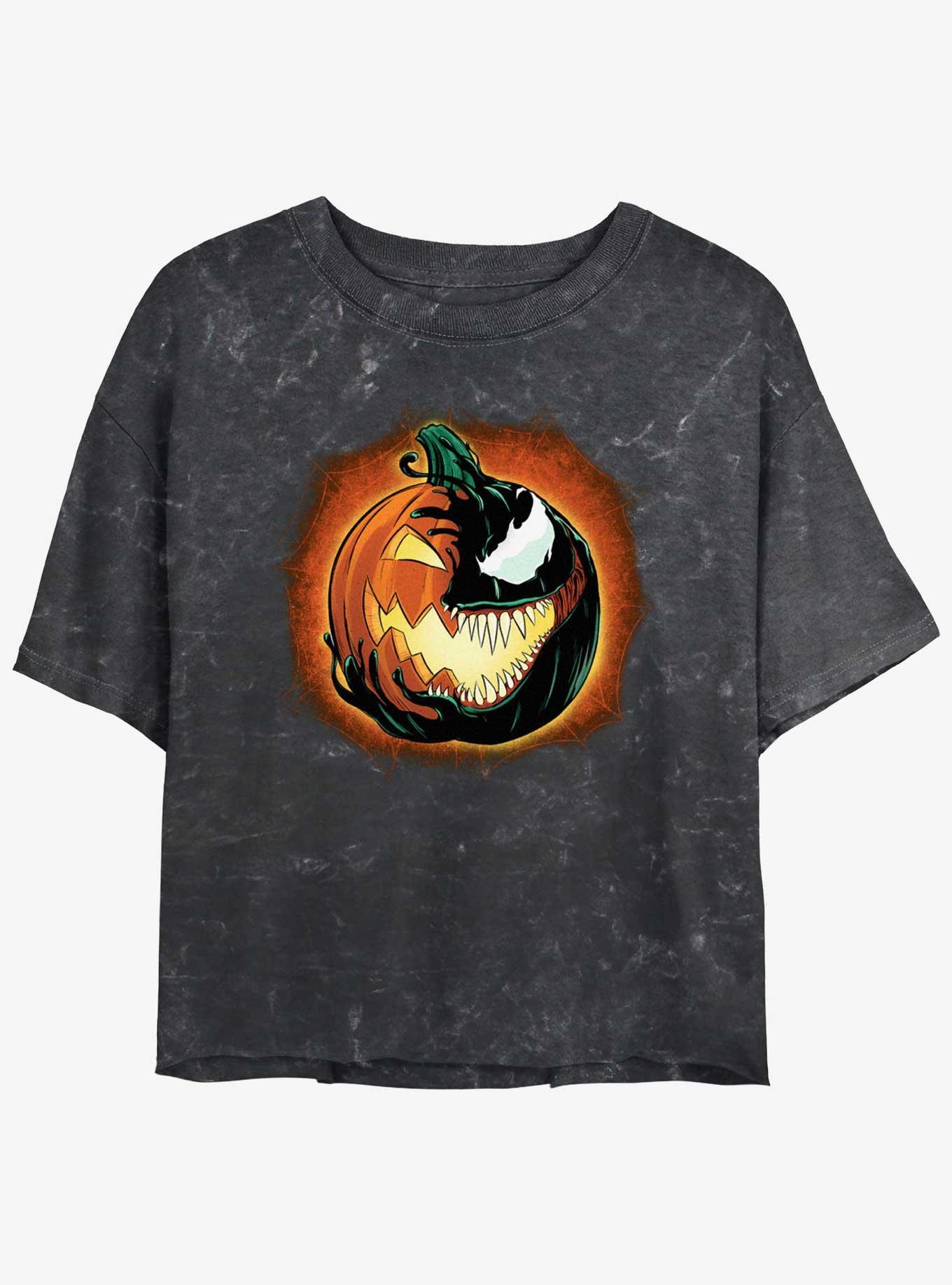 Marvel Venom Venomized Pumpkin Girls Mineral Wash Crop T-Shirt