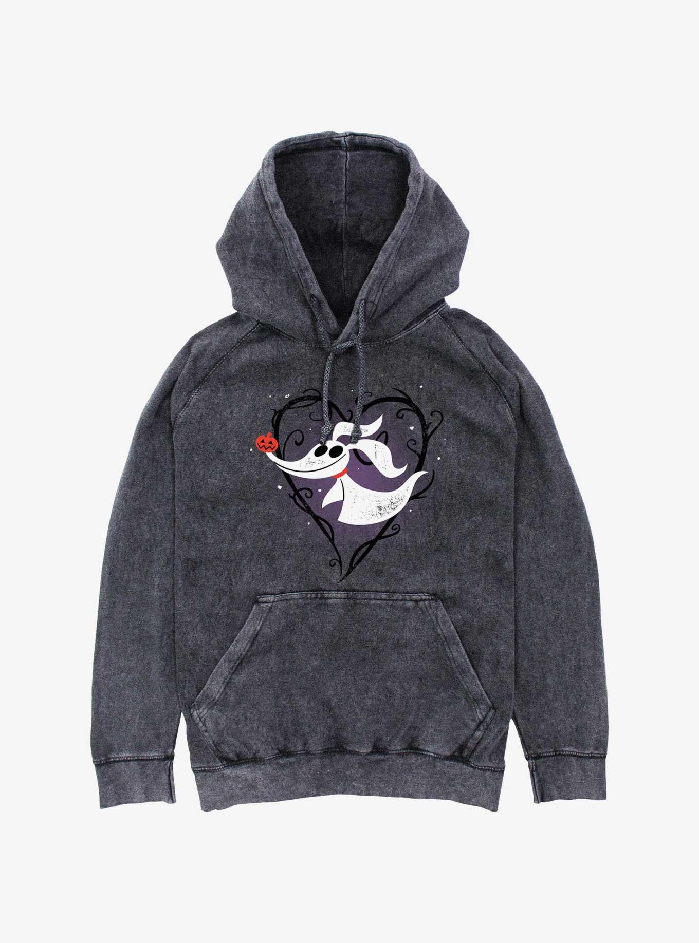 The Nightmare Before Christmas Zero Heart Mineral Wash Hoodie, BLACK, hi-res