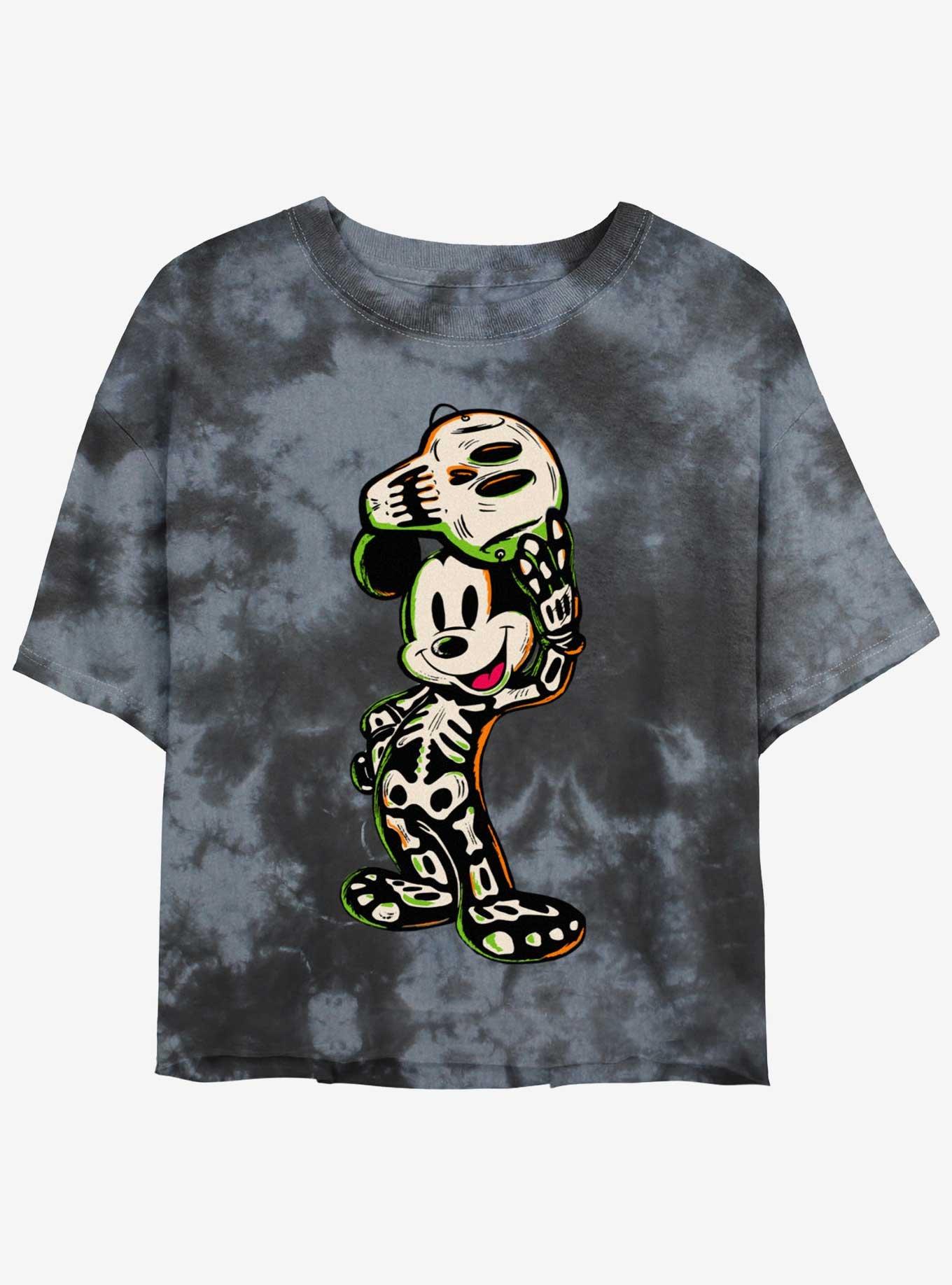 Disney100 Mickey Mouse Skeleton Costume Girls Tie-Dye Crop T-Shirt