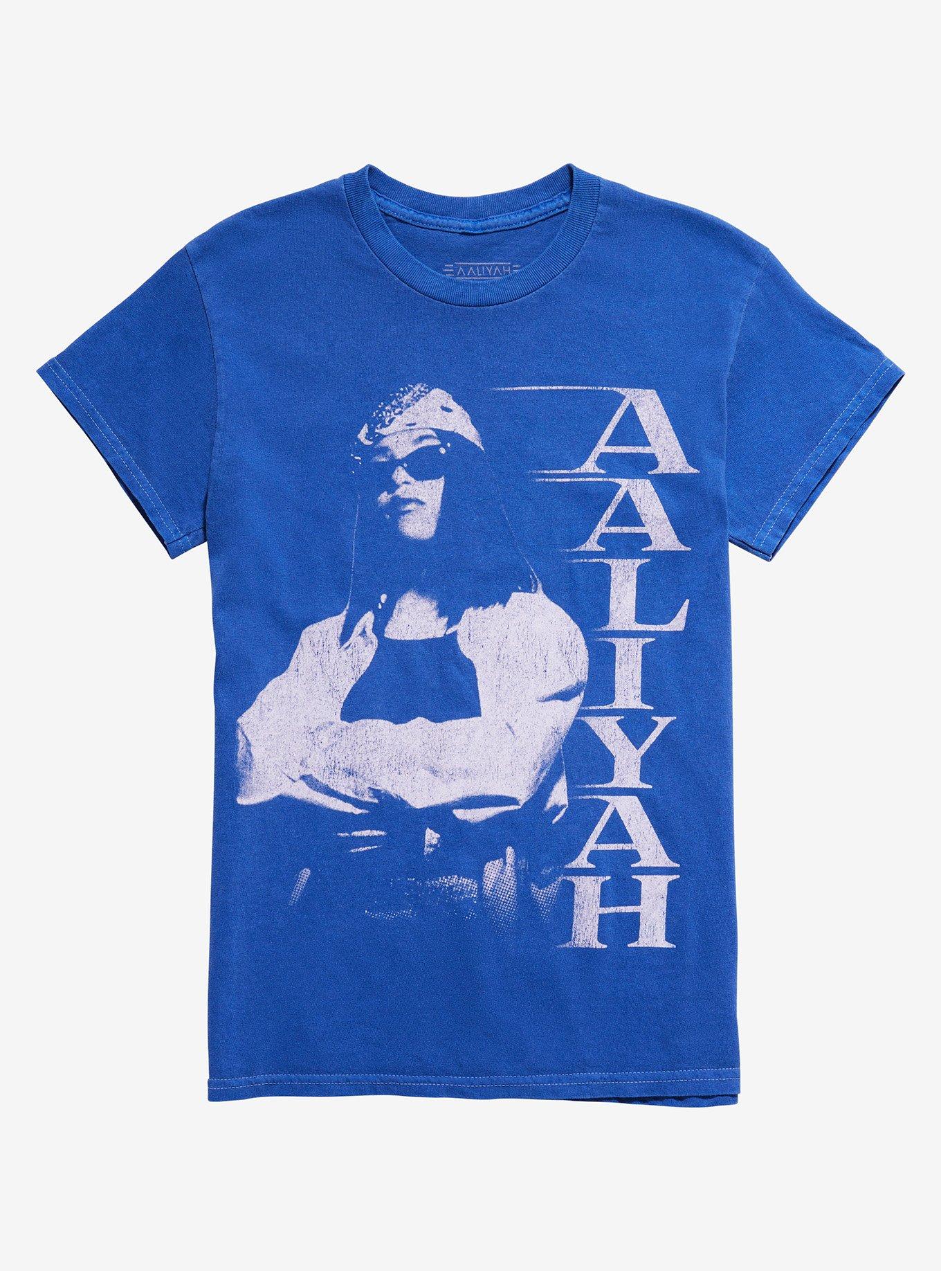 Aaliyah Portrait Blue Boyfriend Fit Girls T-Shirt, , hi-res