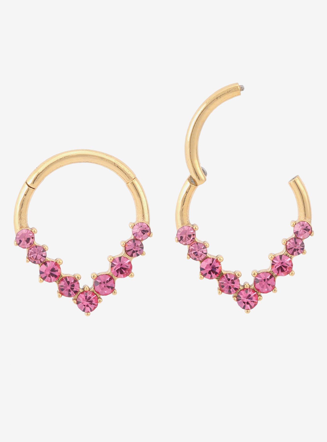 Steel Gold Pink Gem Pointed Hinged Clicker, , hi-res