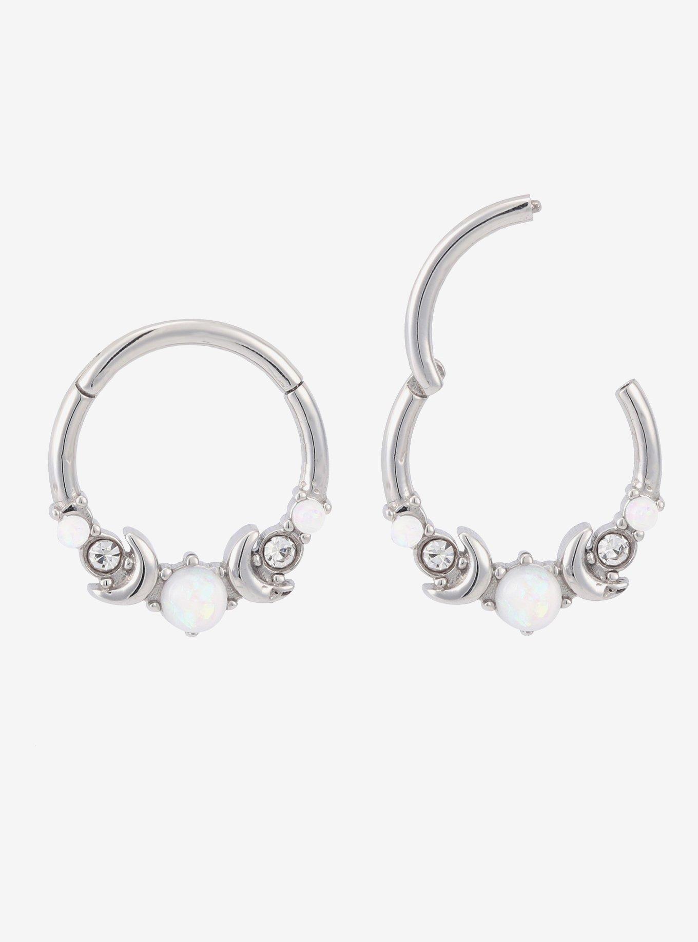 Steel Silver Moon Phase Opal Hinged Clicker, , hi-res