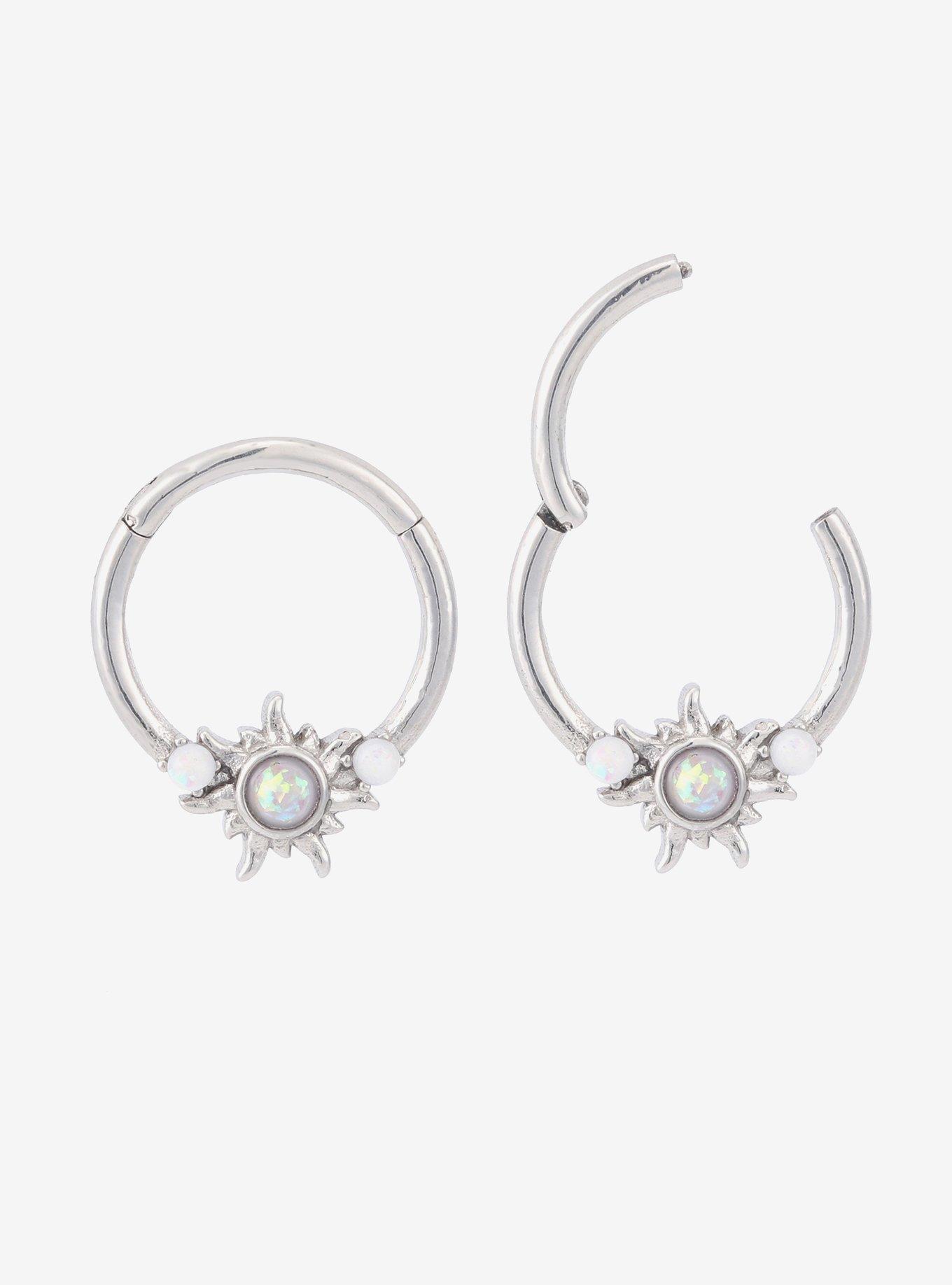 Steel Silver Sunburst Opal Hinged Clicker, , hi-res