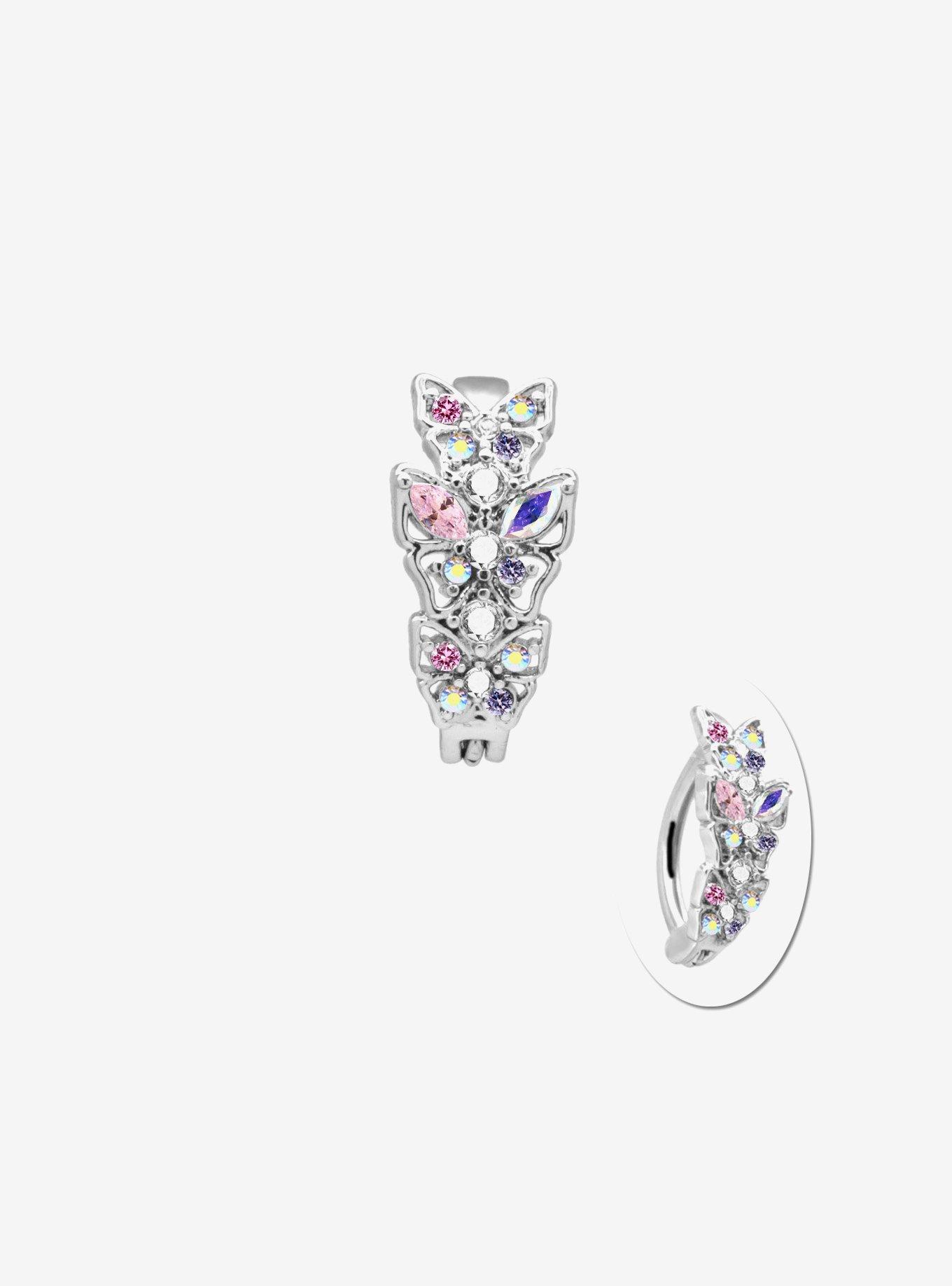 Steel Silver Blingy Butterfly Hinged Clicker, , hi-res