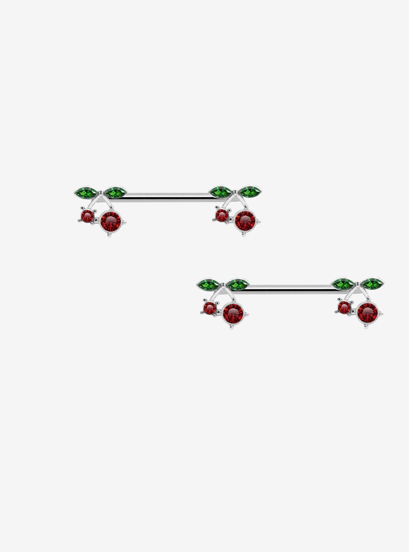 14G Steel Silver Cherry Nipple Barbell 2 Pack, , hi-res