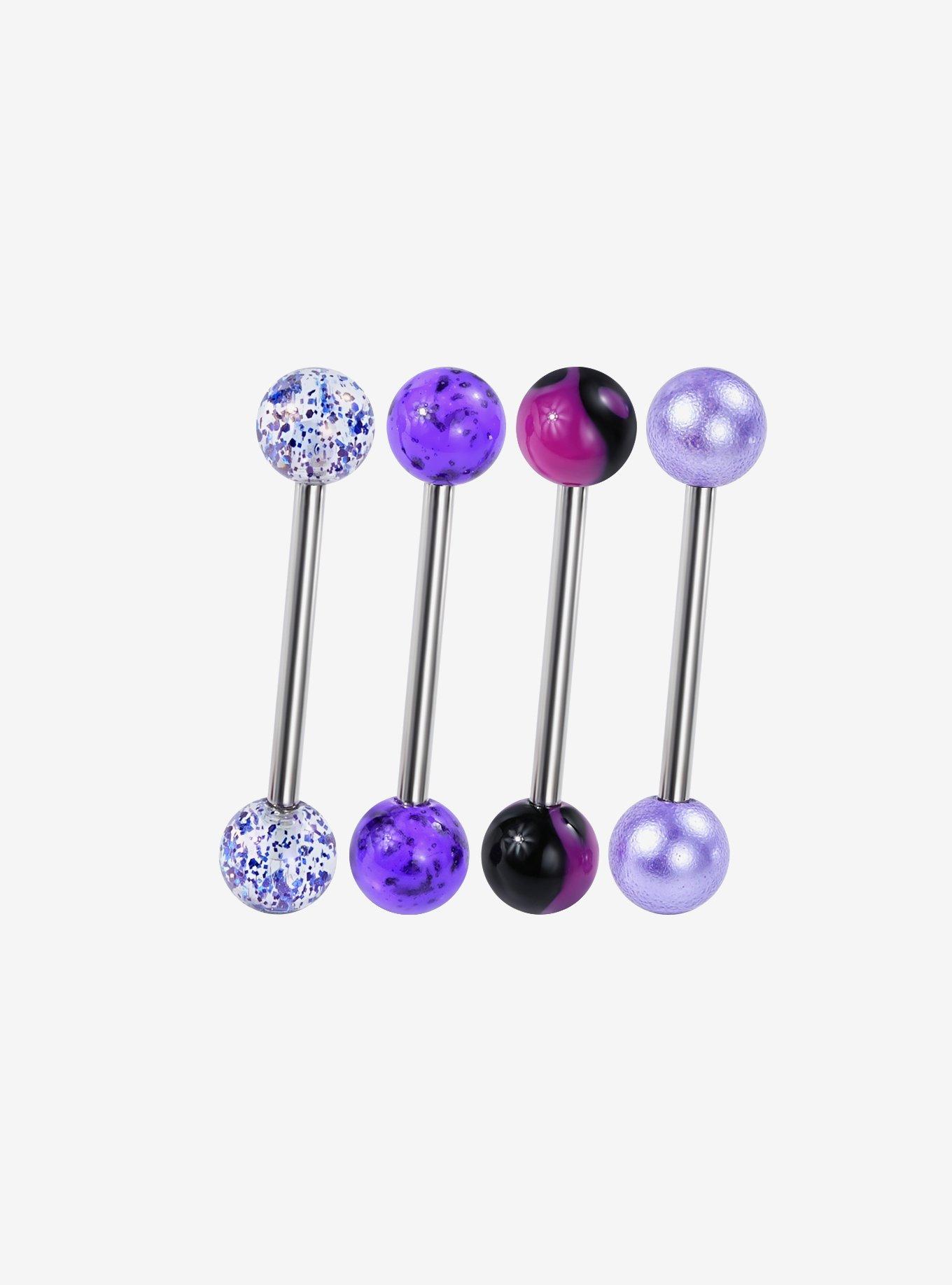 Steel Iridescent Purple Tongue Barbell 4 Pack, , hi-res