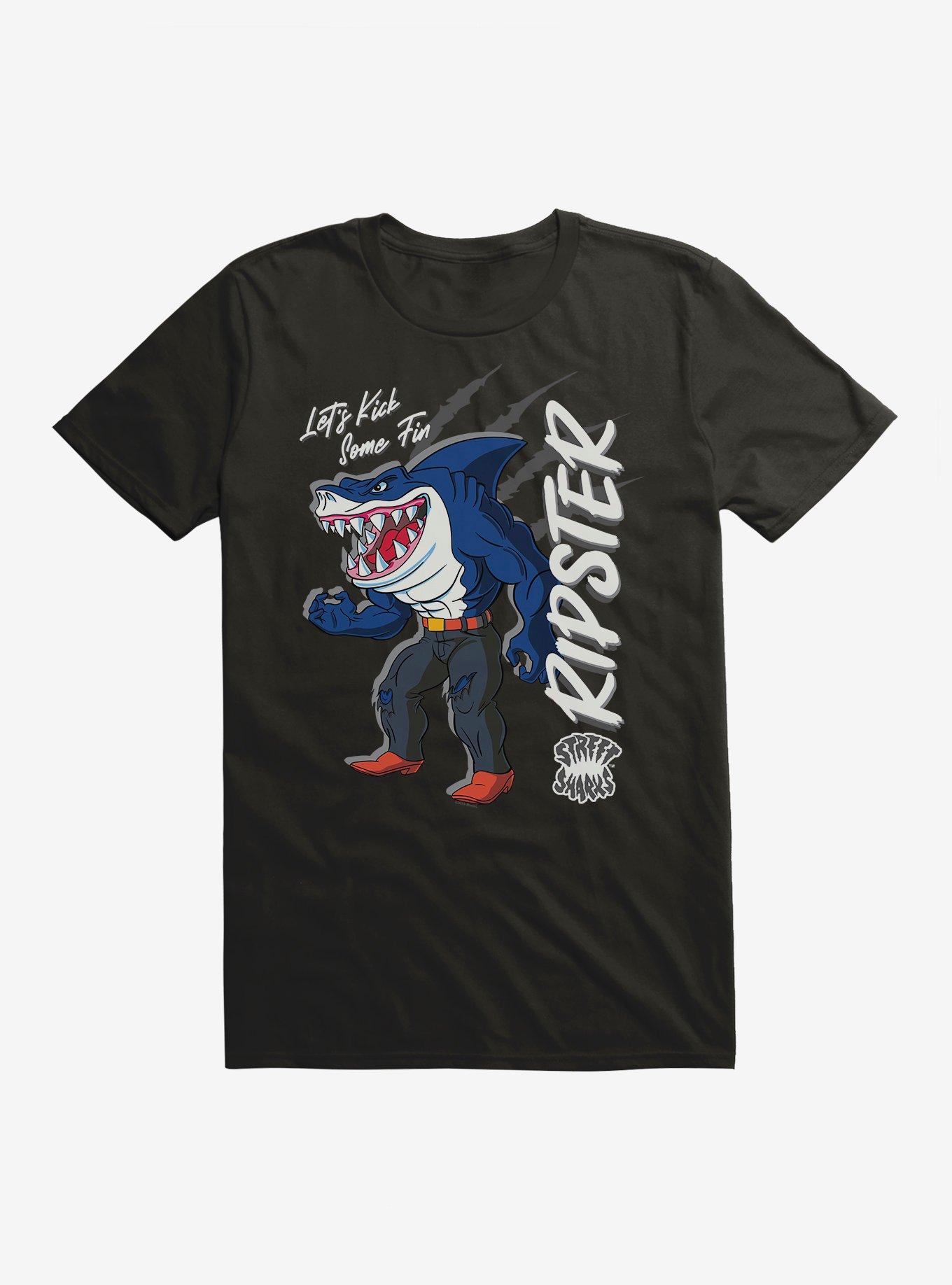 Street Sharks Ripster Lets Kick Some Fin T-Shirt, BLACK, hi-res