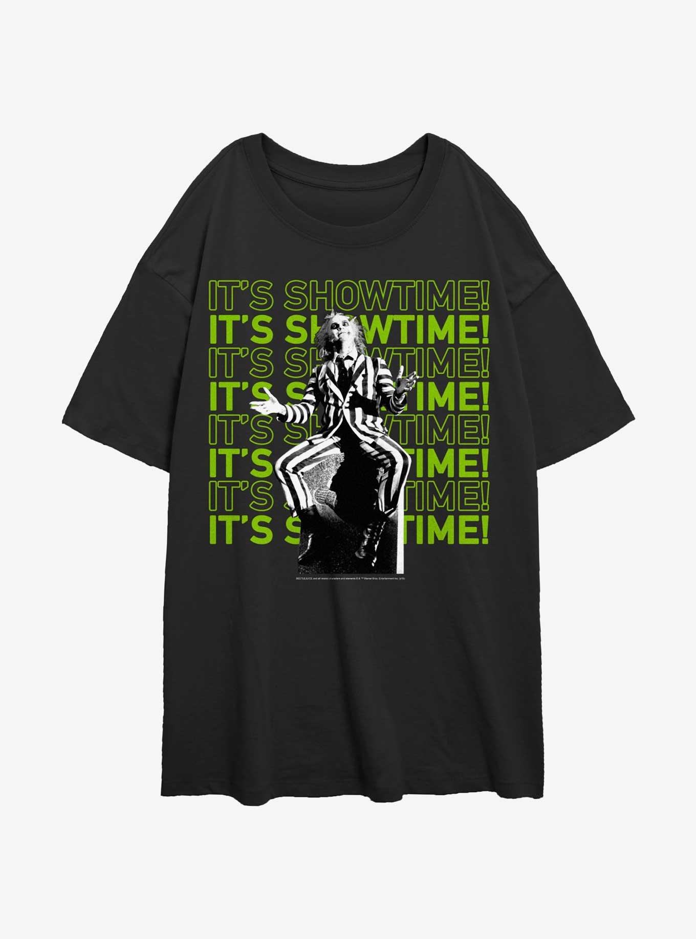 Beetlejuice It's Showtime Repeating Text Girls Oversized T-Shirt