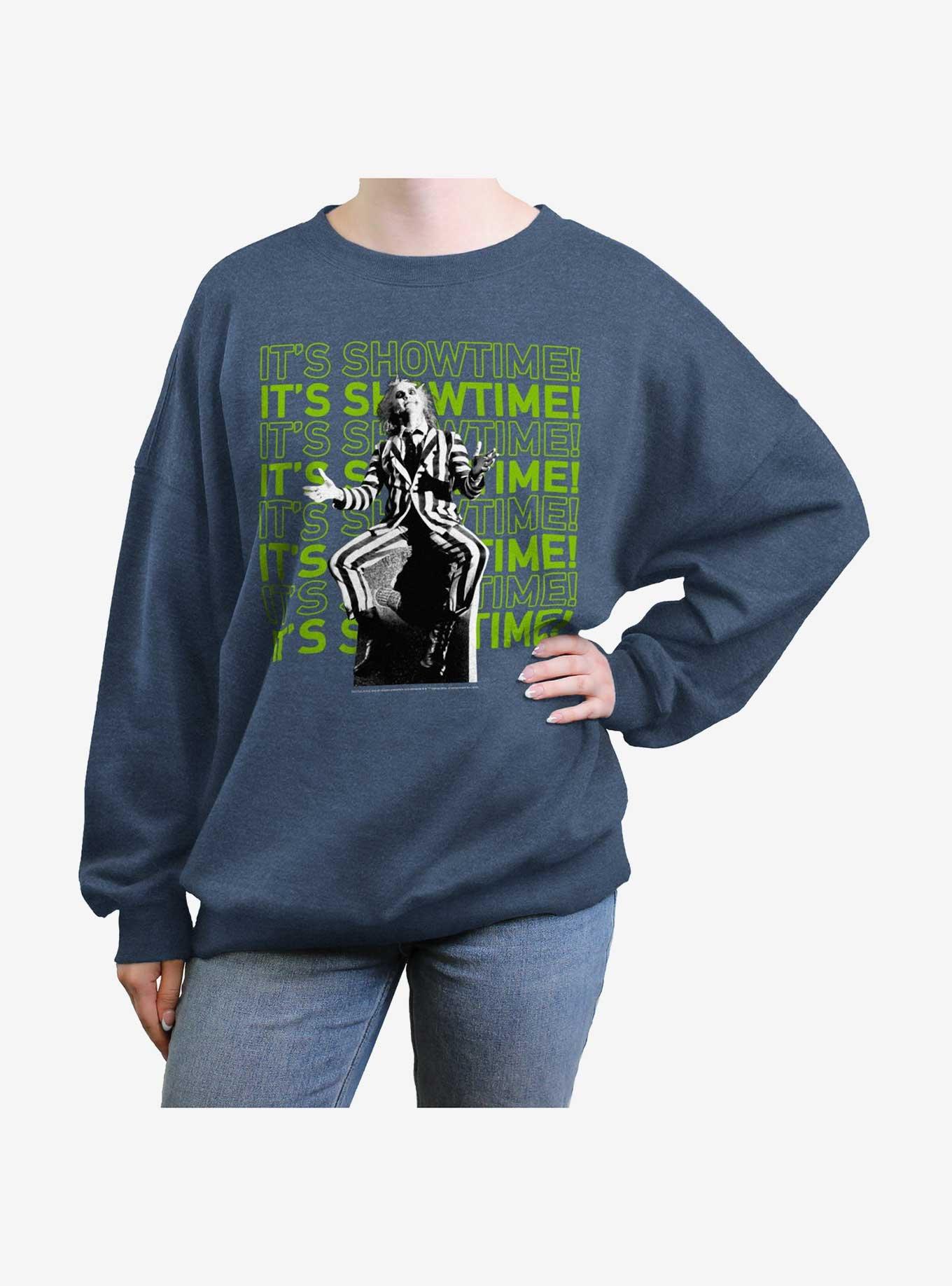 Beetlejuice It's Showtime Repeating Text Girls Oversized Sweatshirt