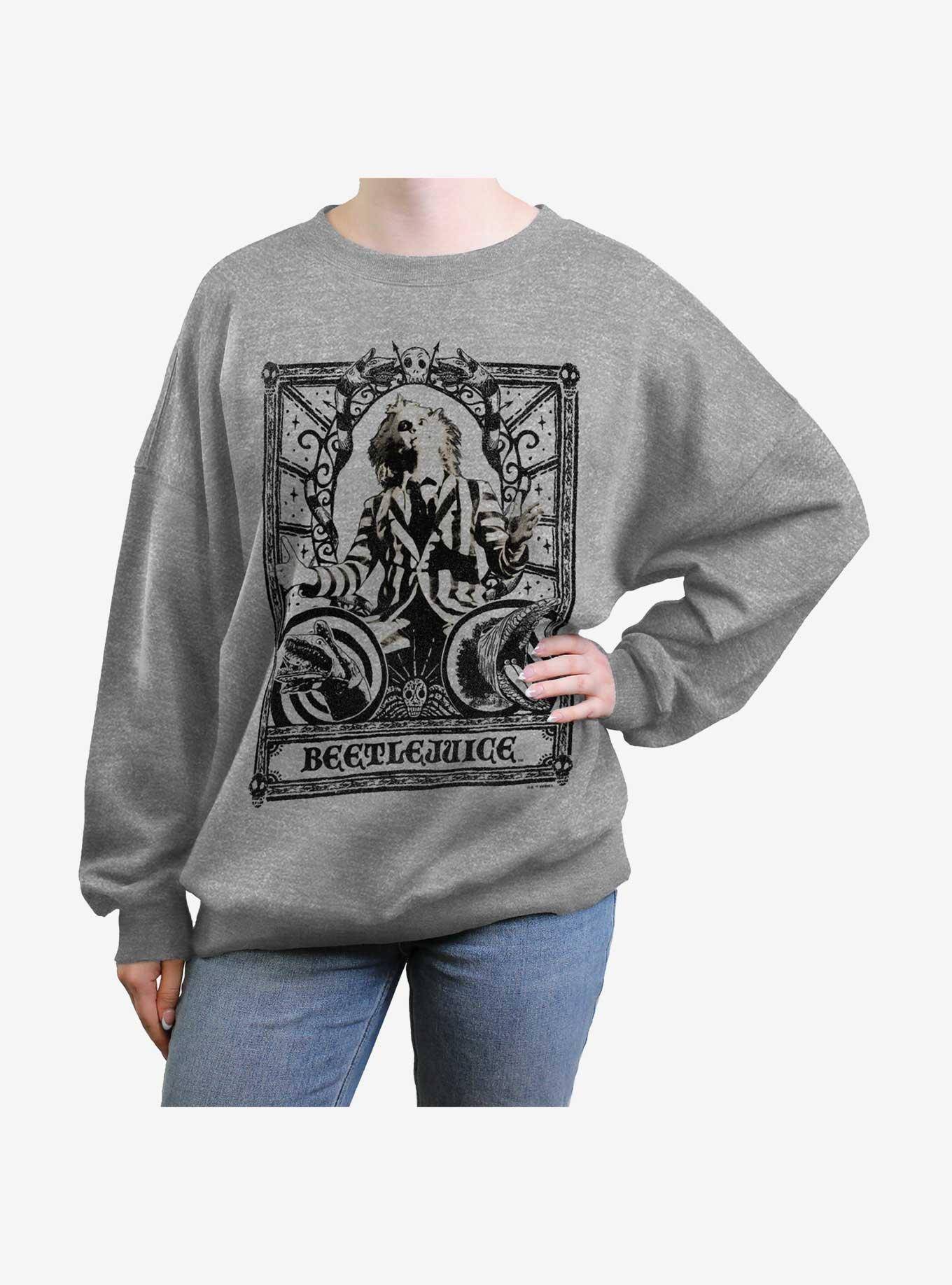 Beetlejuice Tarot Card Girls Oversized Sweatshirt, HEATHER GR, hi-res