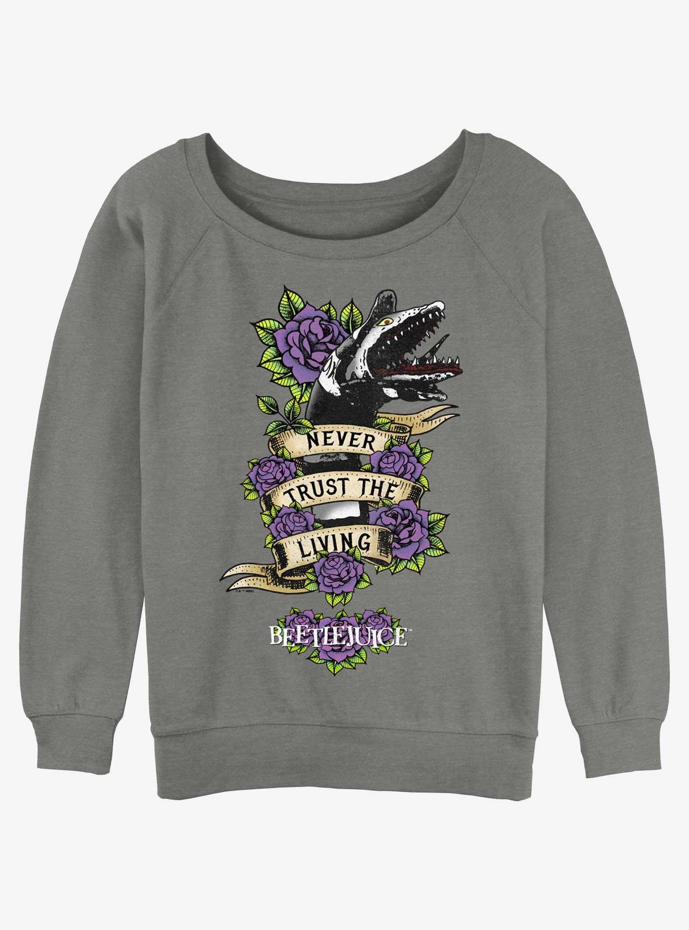 Beetlejuice Never Trust The Living Girls Slouchy Sweatshirt, , hi-res