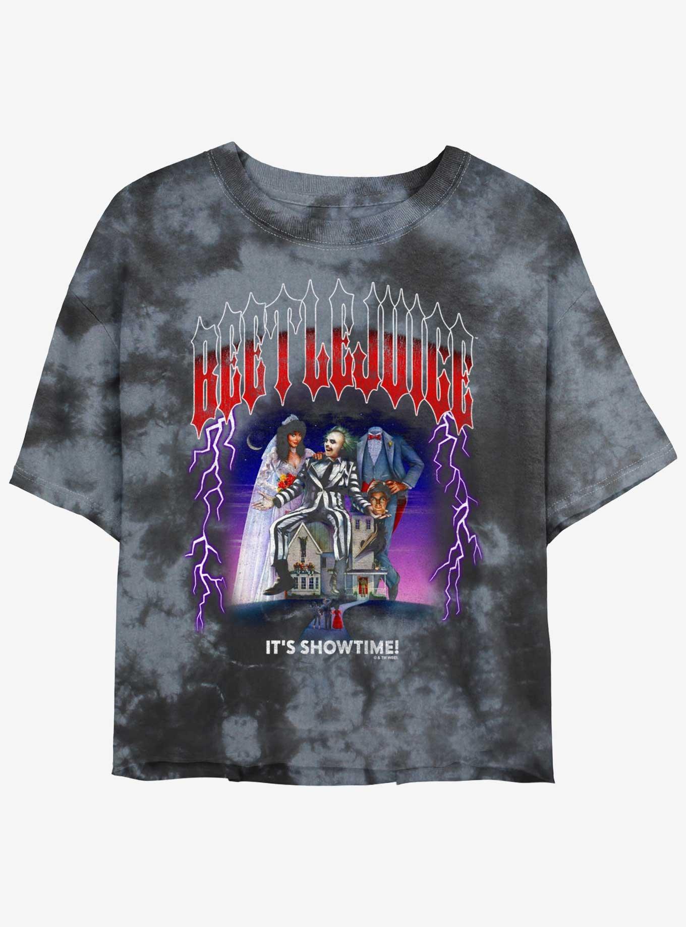 Beetlejuice Metal Lightning Girls Tie-Dye Crop T-Shirt