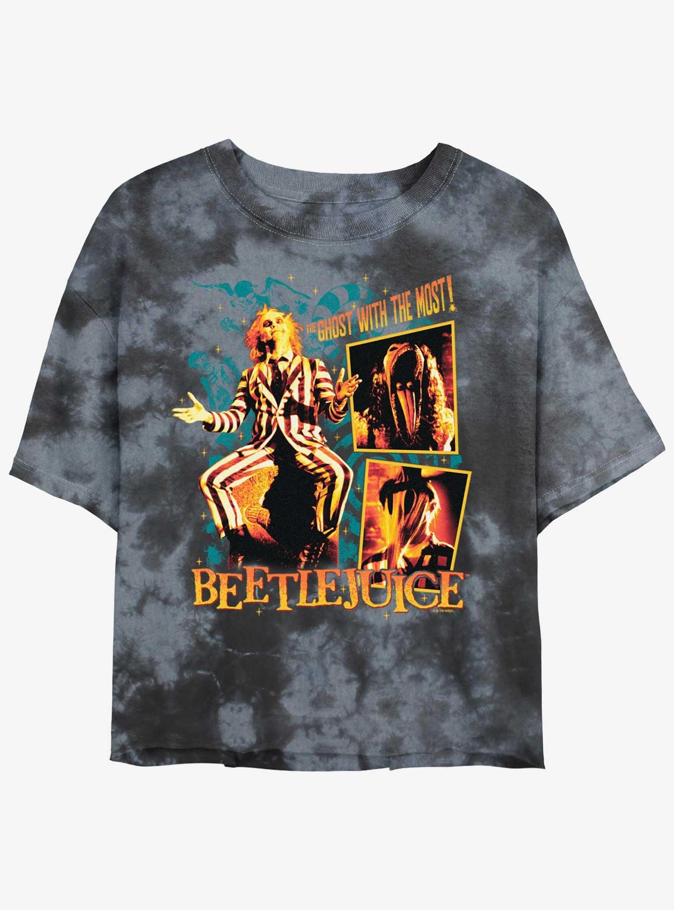 Beetlejuice Collage Boxes Girls Tie-Dye Crop T-Shirt