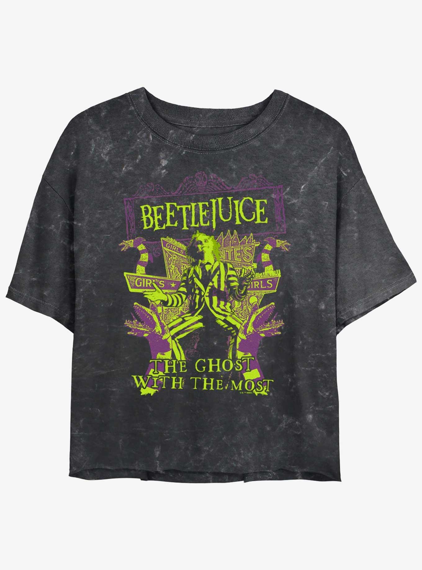 Beetlejuice Ghost With The Most Girls Mineral Wash Crop T-Shirt, BLACK, hi-res