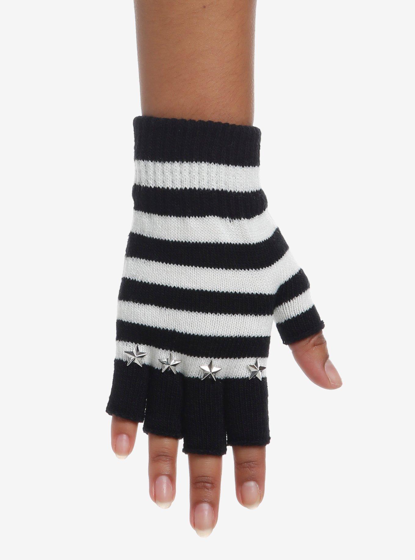 Black & White Star Studs Fingerless Gloves, , hi-res