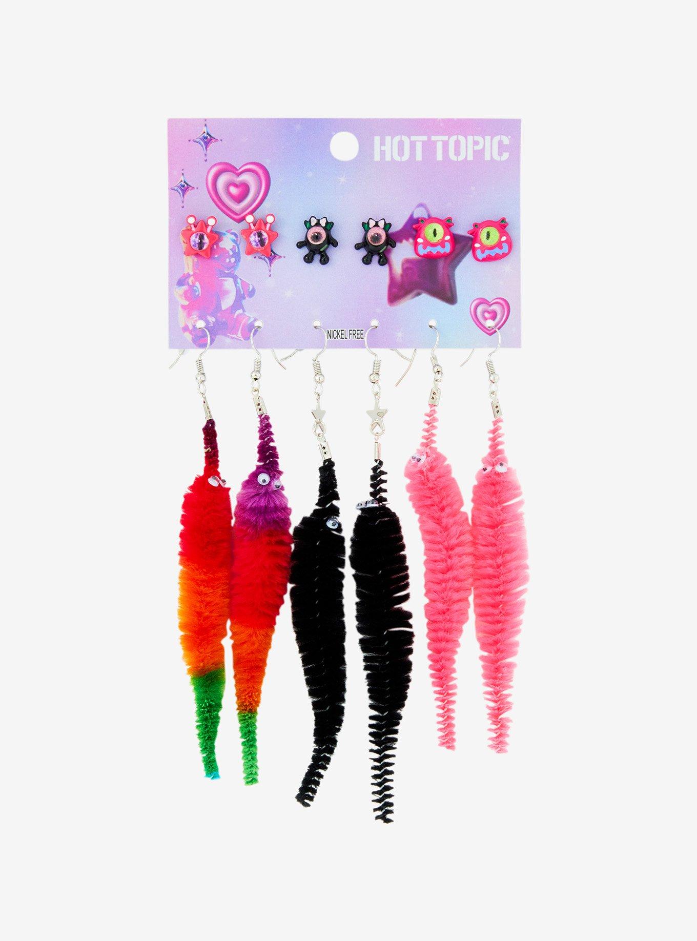Monster Fuzzy Worm Earring Set, , hi-res