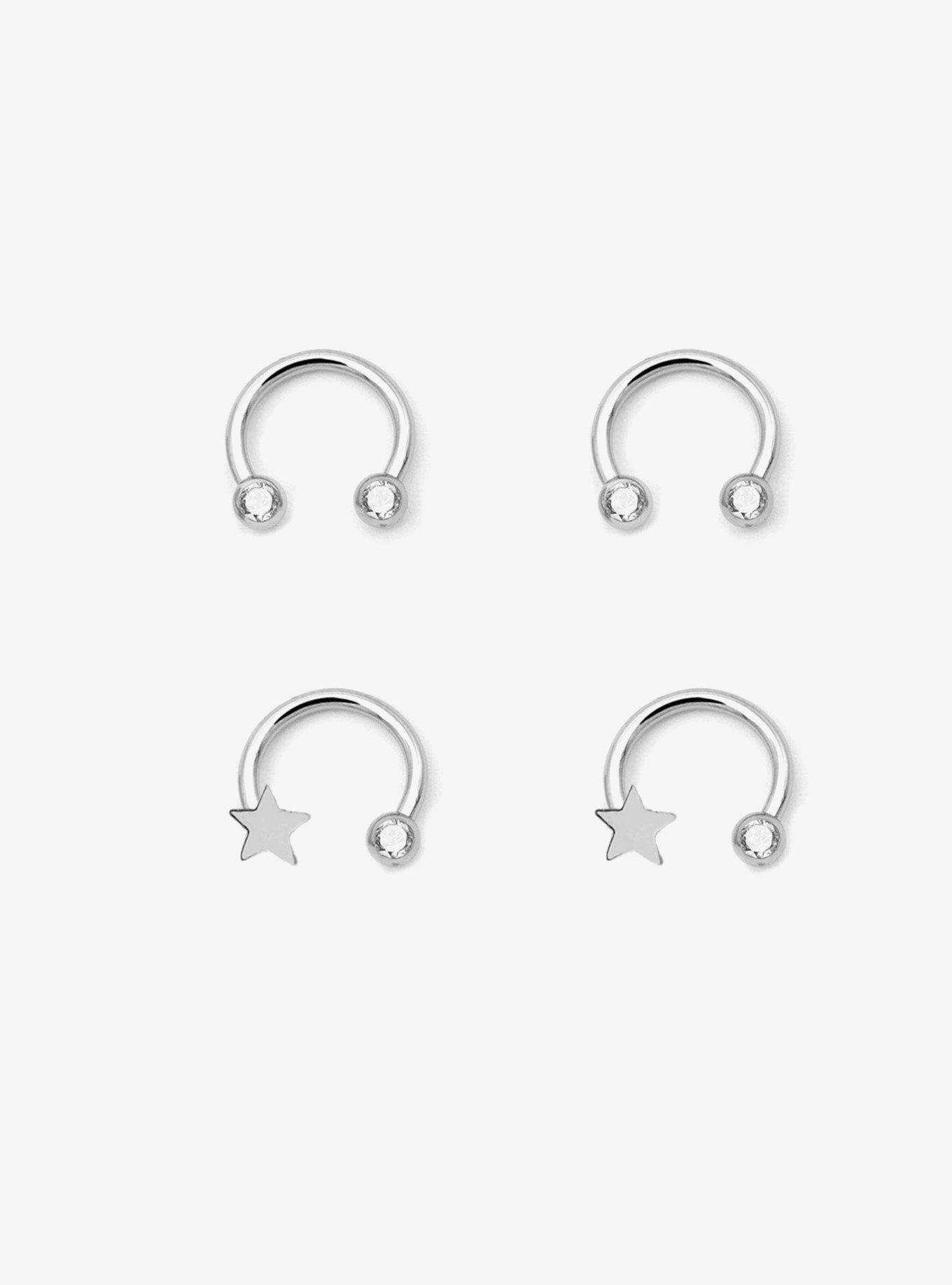 Steel Silver CZ Star Circular Barbell 4 Pack, , hi-res