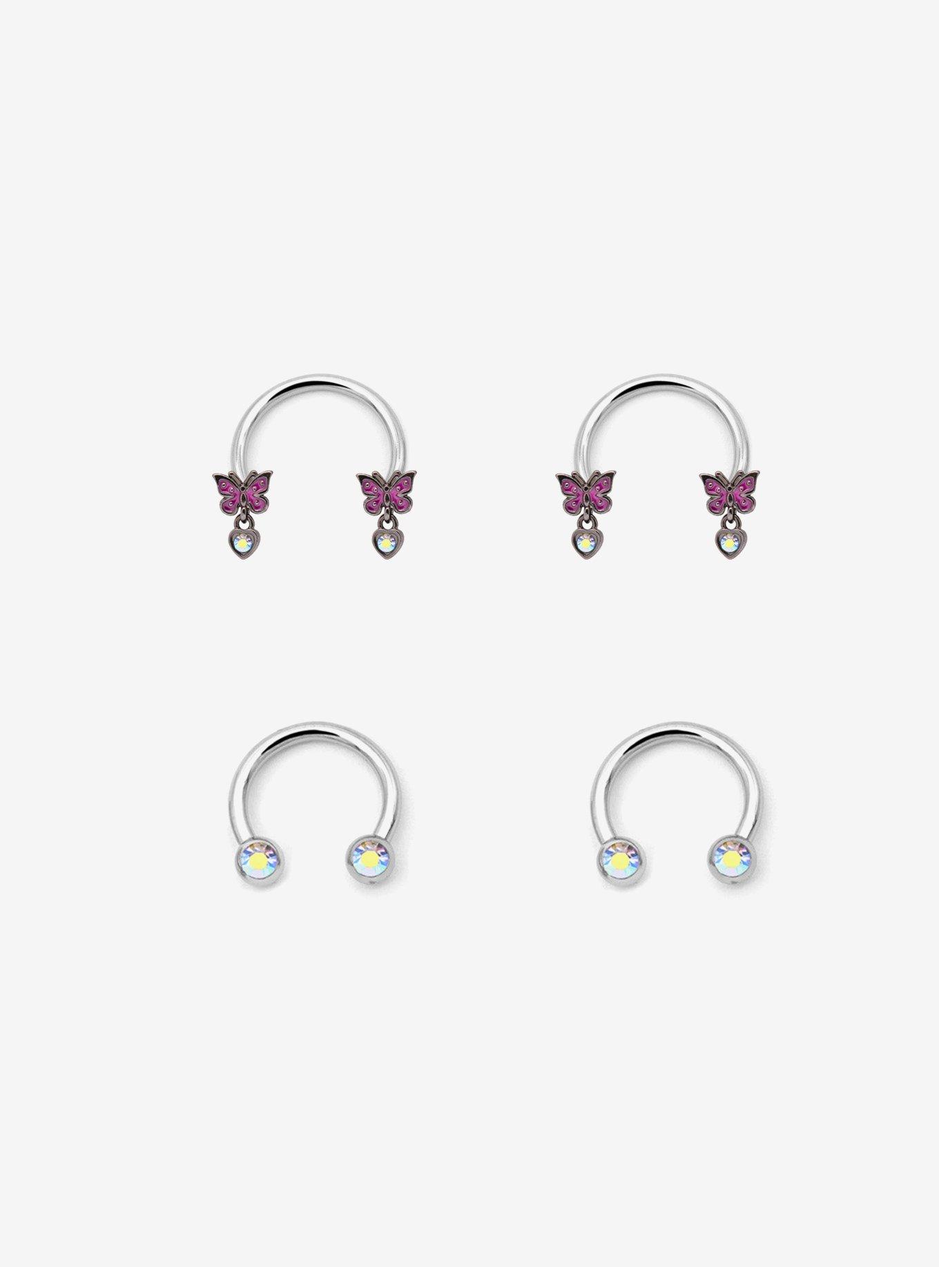 Steel Silver Purple Butterfly Circular Barbell 4 Pack, , hi-res