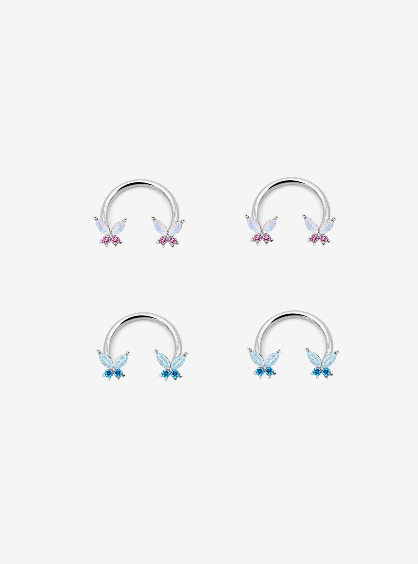 Steel Silver Opalite Butterfly Circular Barbell 4 Pack