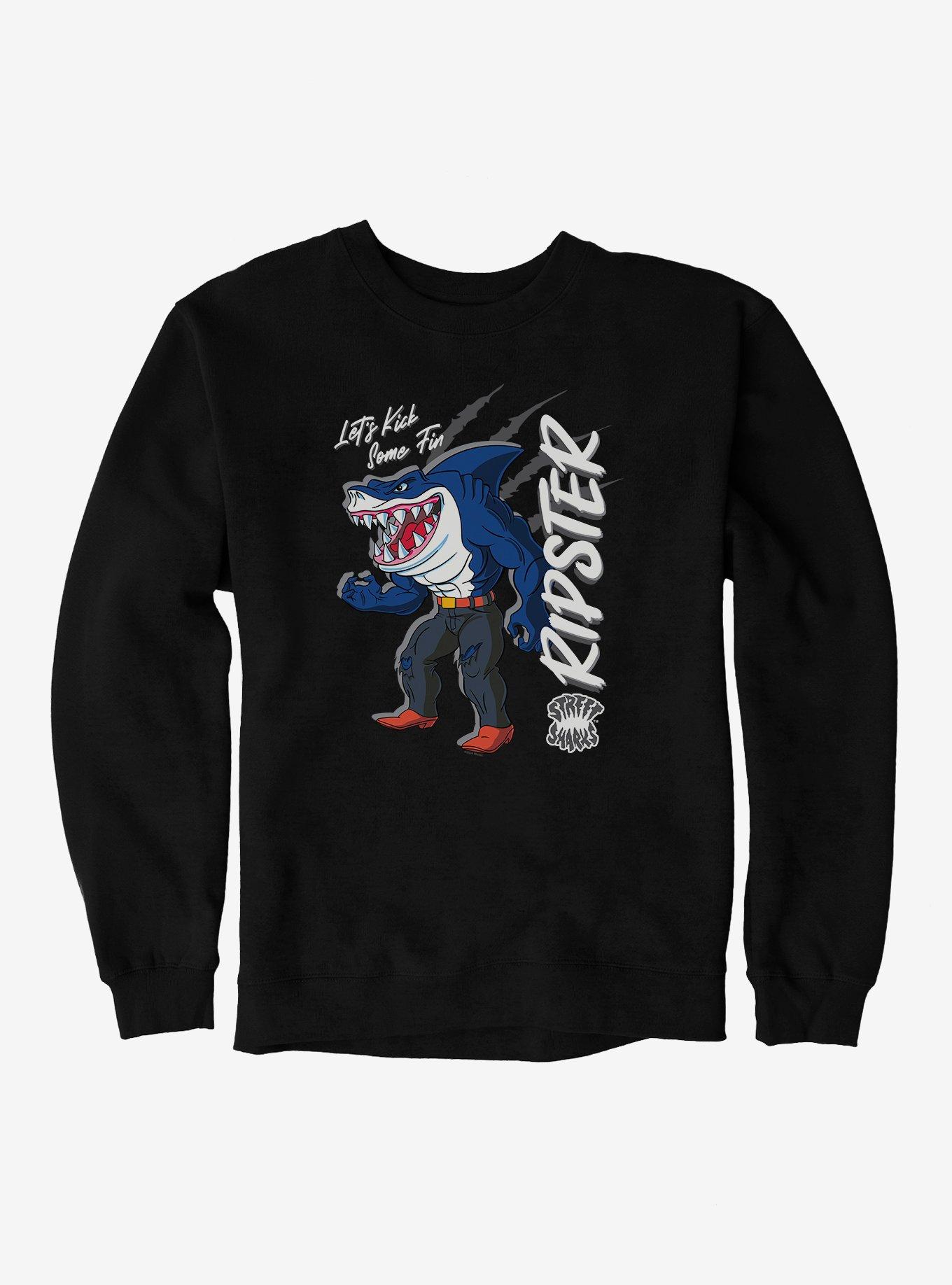 Street Sharks Ripster Lets Kick Some Fin Sweatshirt, BLACK, hi-res