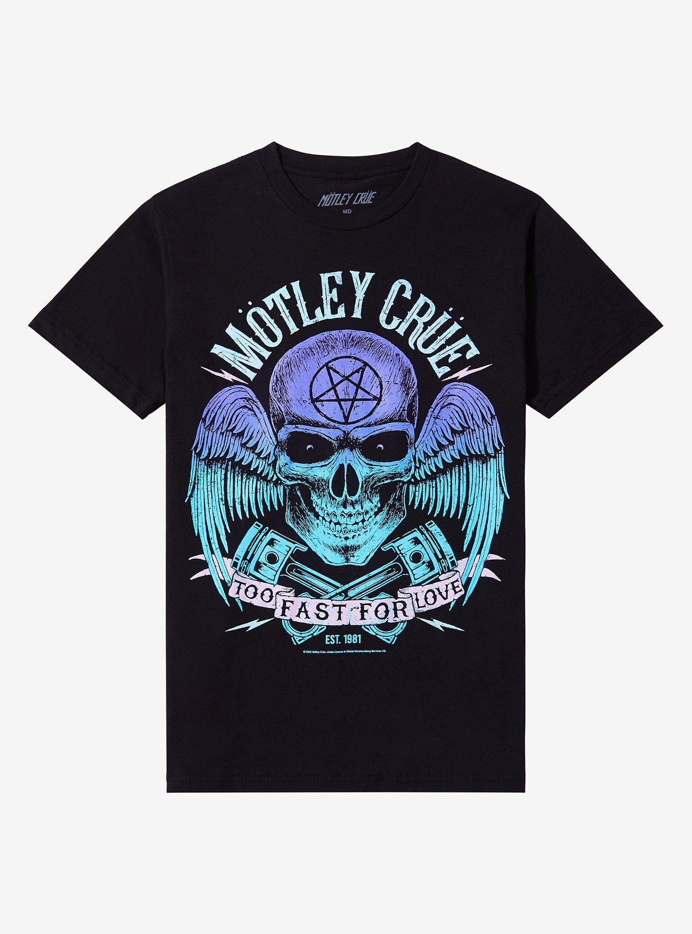 Motley Crue Too Fast For Love Winged Skull Boyfriend Fit Girls T-Shirt, , hi-res