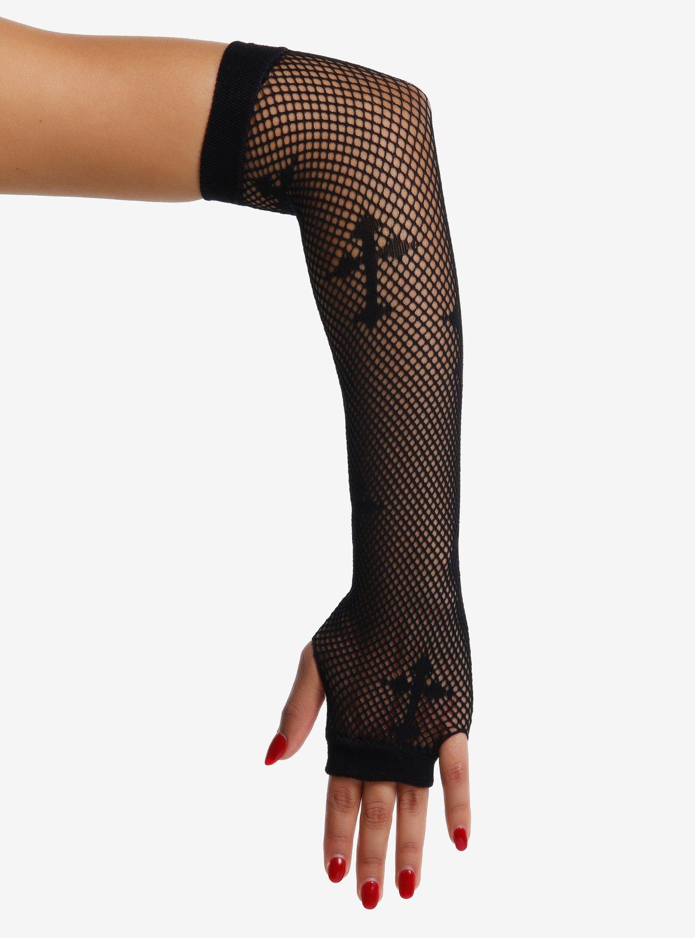 Black Fishnet Cross Arm Warmers, , hi-res