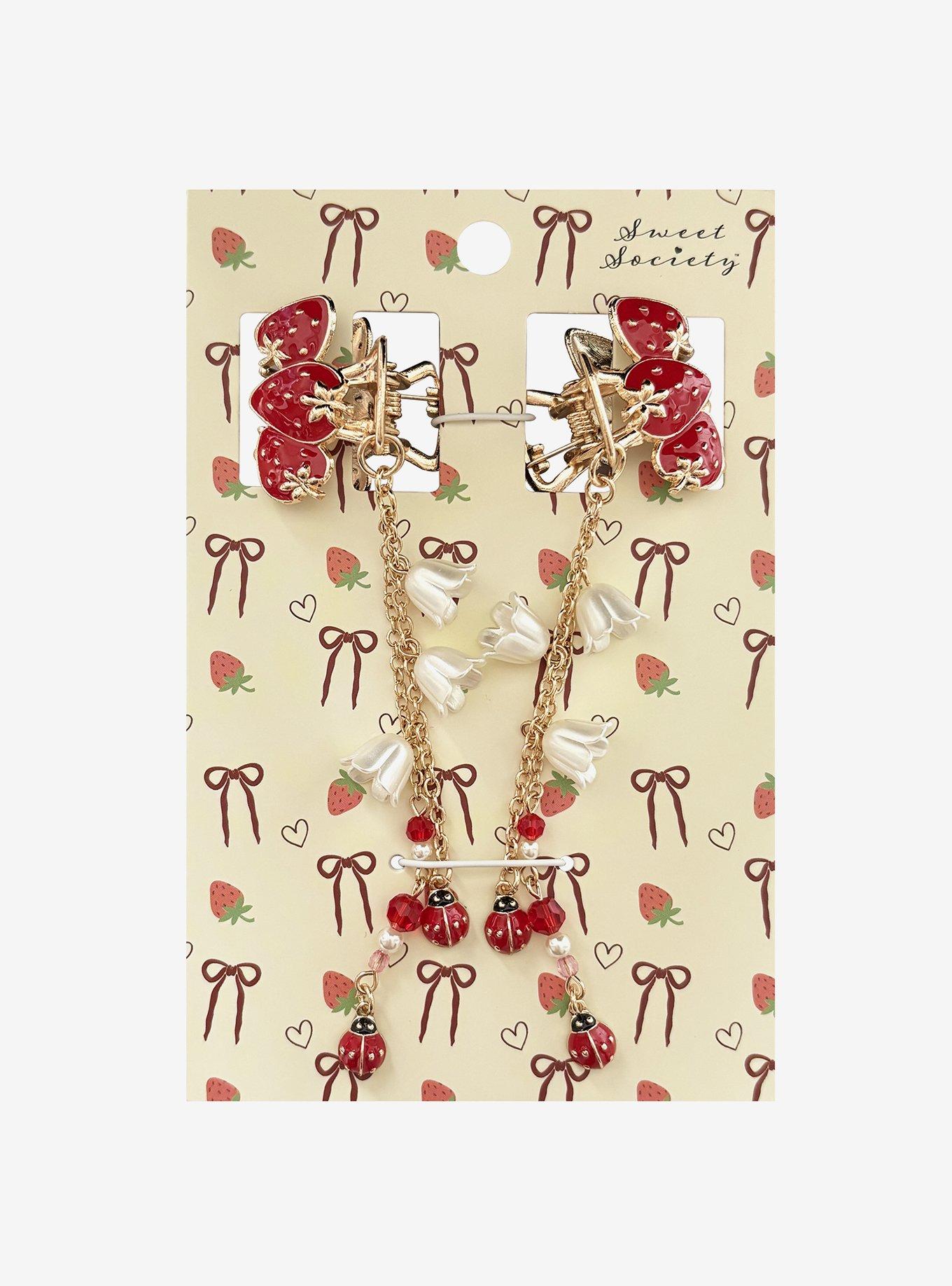 Sweet Society Strawberry Ladybug Mini Claw Hair Clip Set, , hi-res