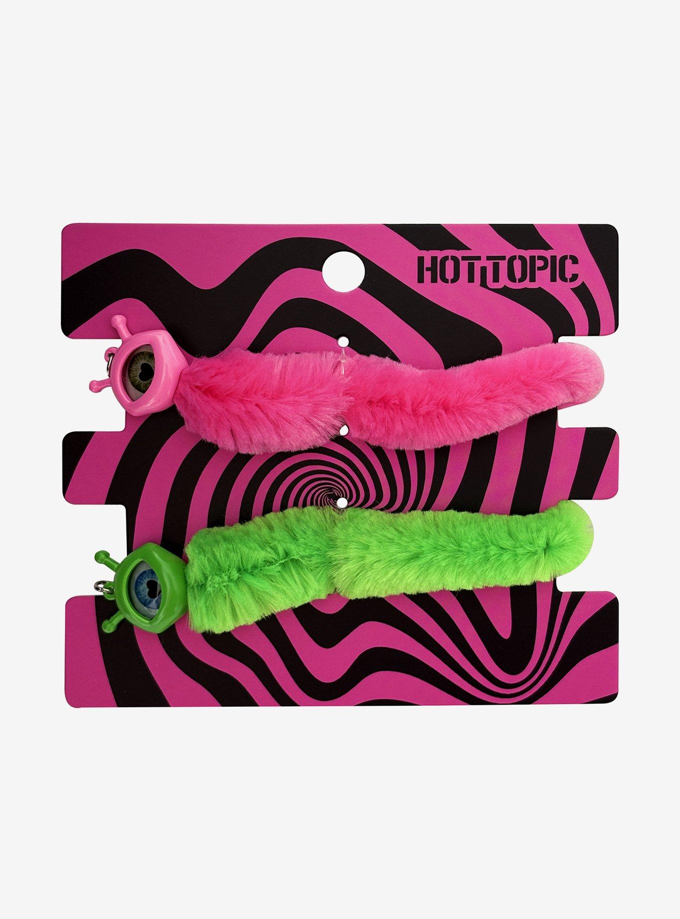 Pink & Green Eyeball Fuzzy Worm Bracelet Set, , hi-res