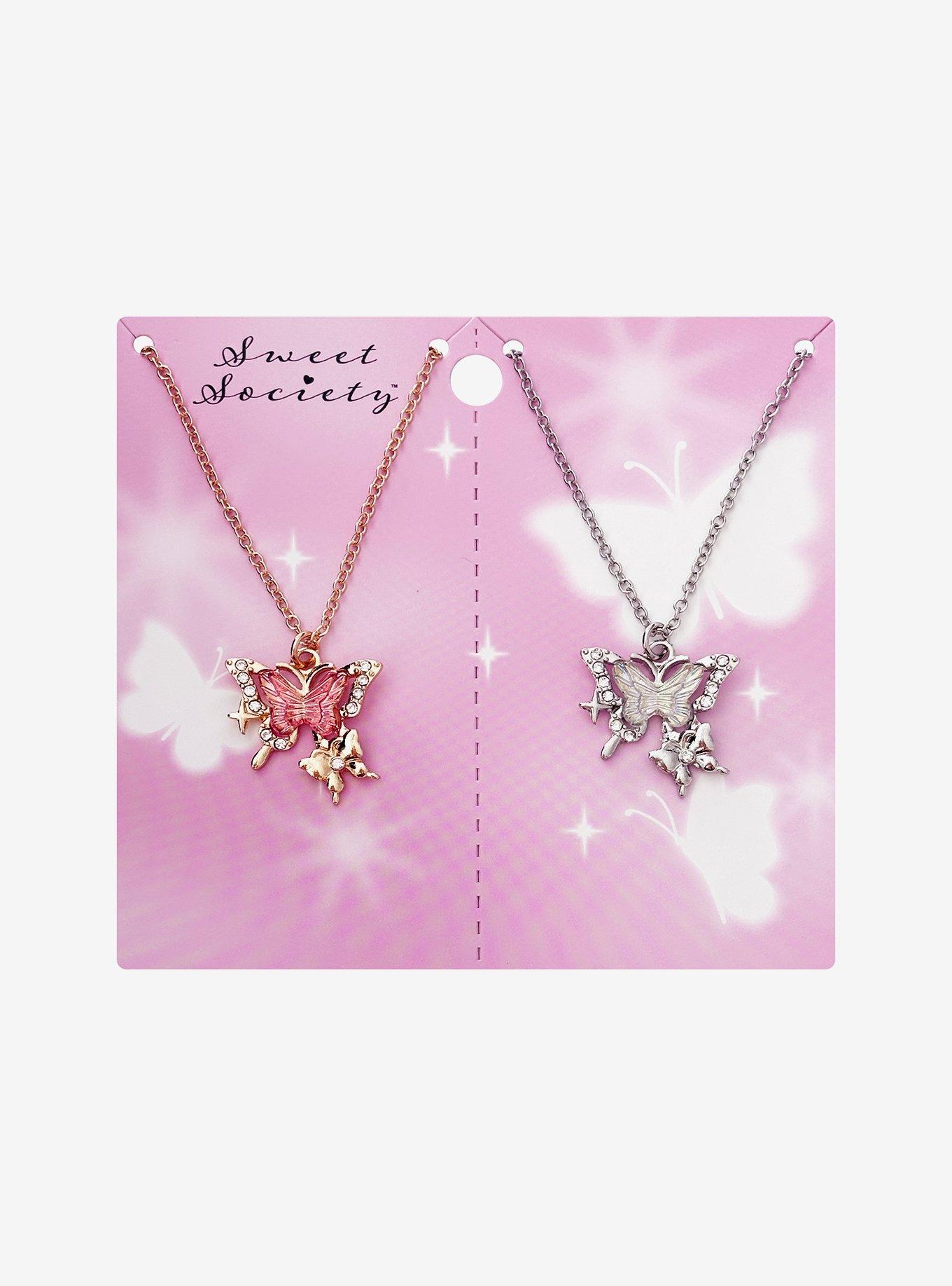 Sweet Society Butterfly Bling Best Friend Necklace Set, , hi-res