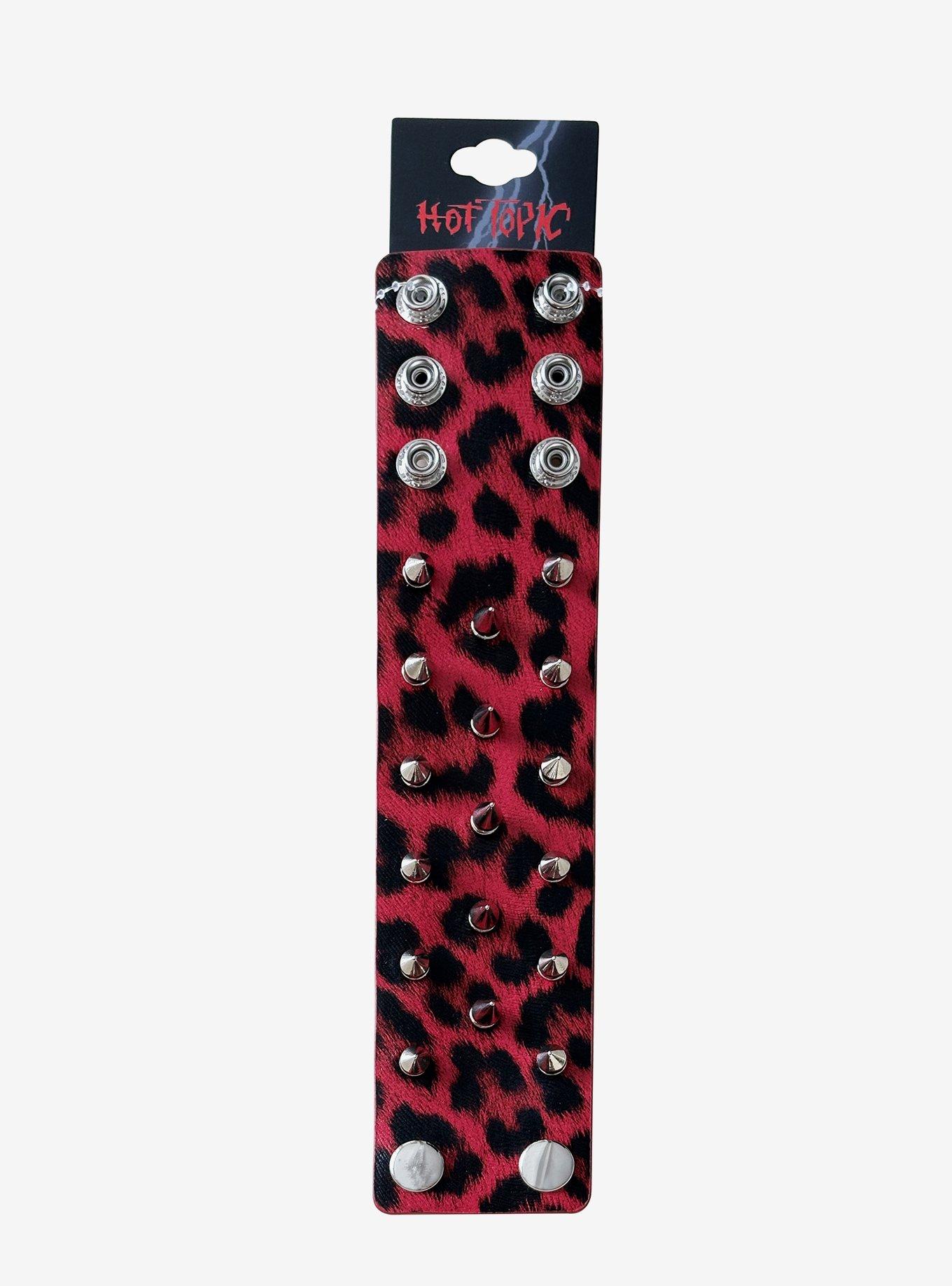 Multi Length Red Leopard Spikes Wrist Cuff, , hi-res