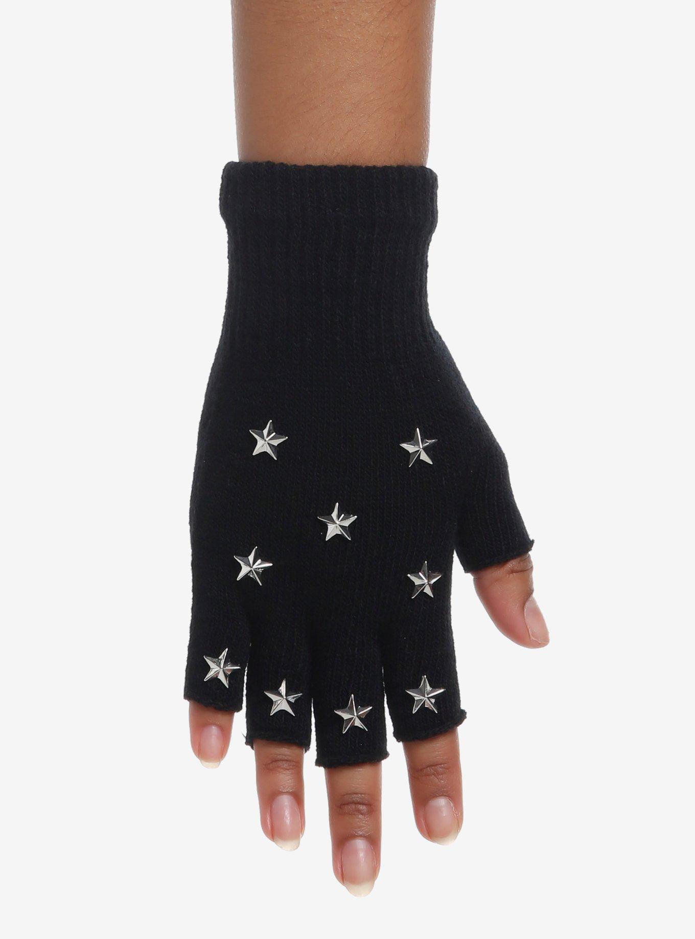 Star Stud Black Fingerless Gloves, , hi-res