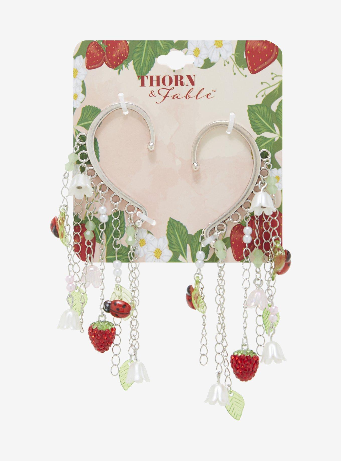 Thorn & Fable Ladybug Strawberry Ear Cuff Set, , hi-res