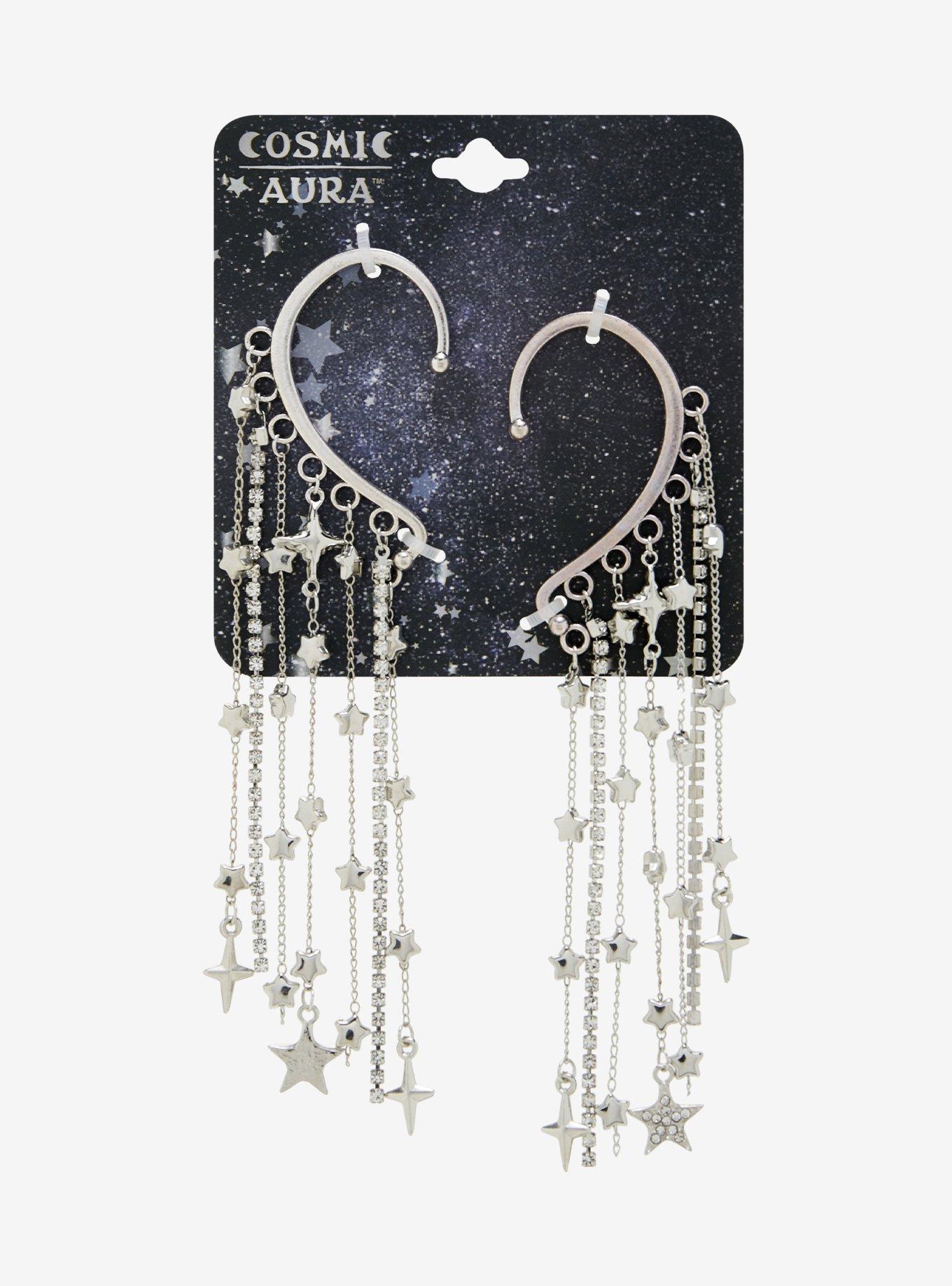 Cosmic Aura Star Drops Chain Ear Cuff Set, , hi-res