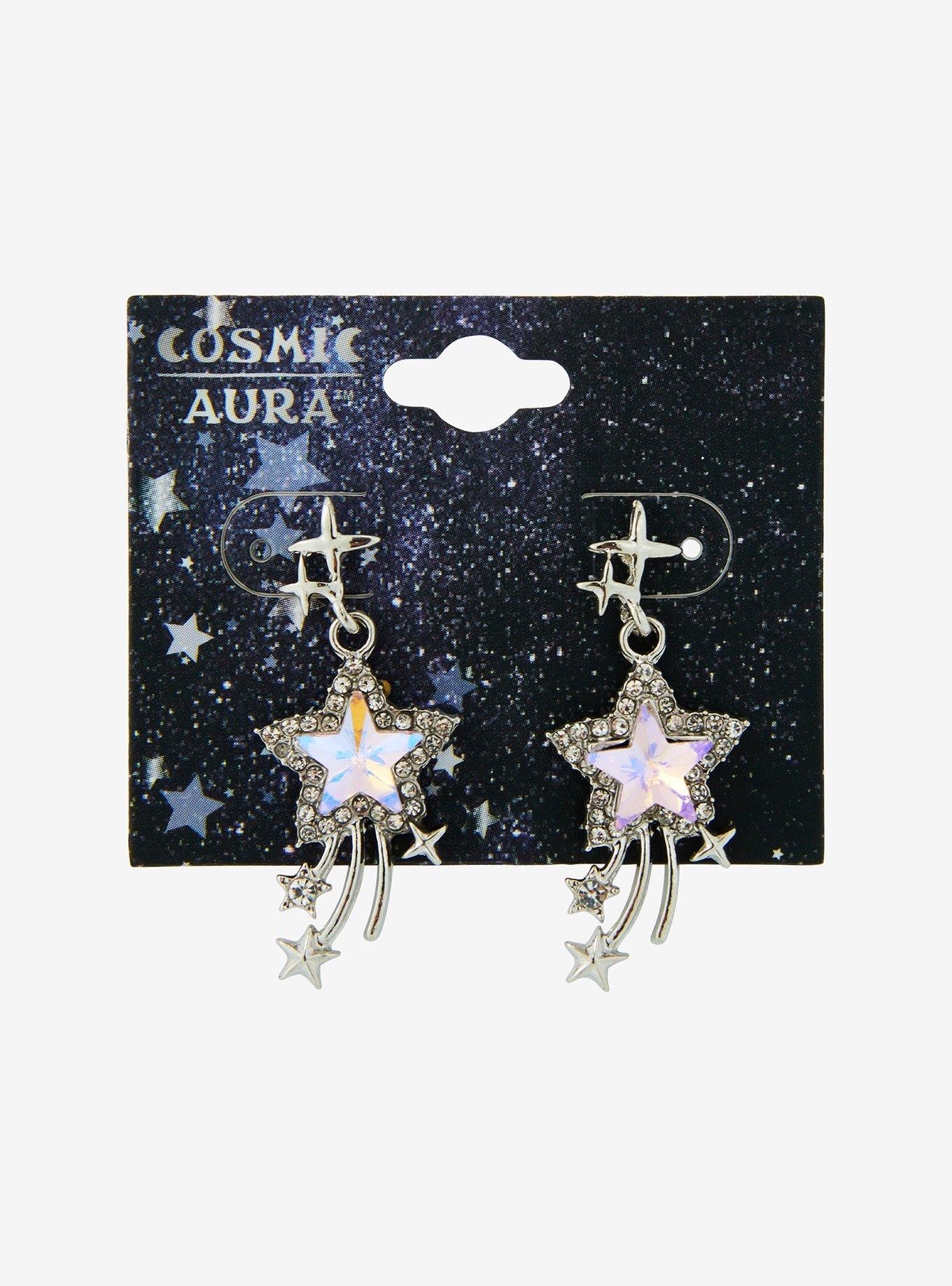 Cosmic Aura Shooting Star Bling Drop Earrings, , hi-res