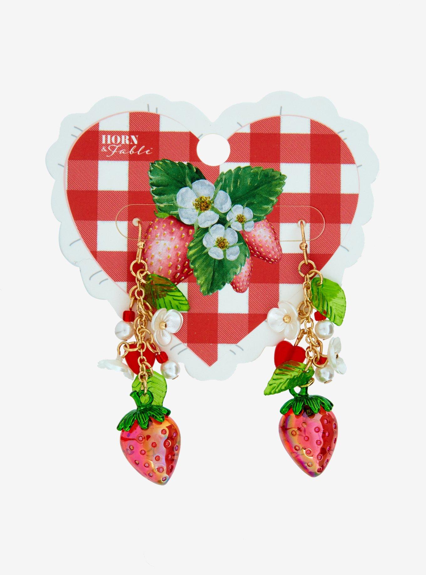 Thorn & Fable Strawberry Flower Drop Earrings | Hot Topic